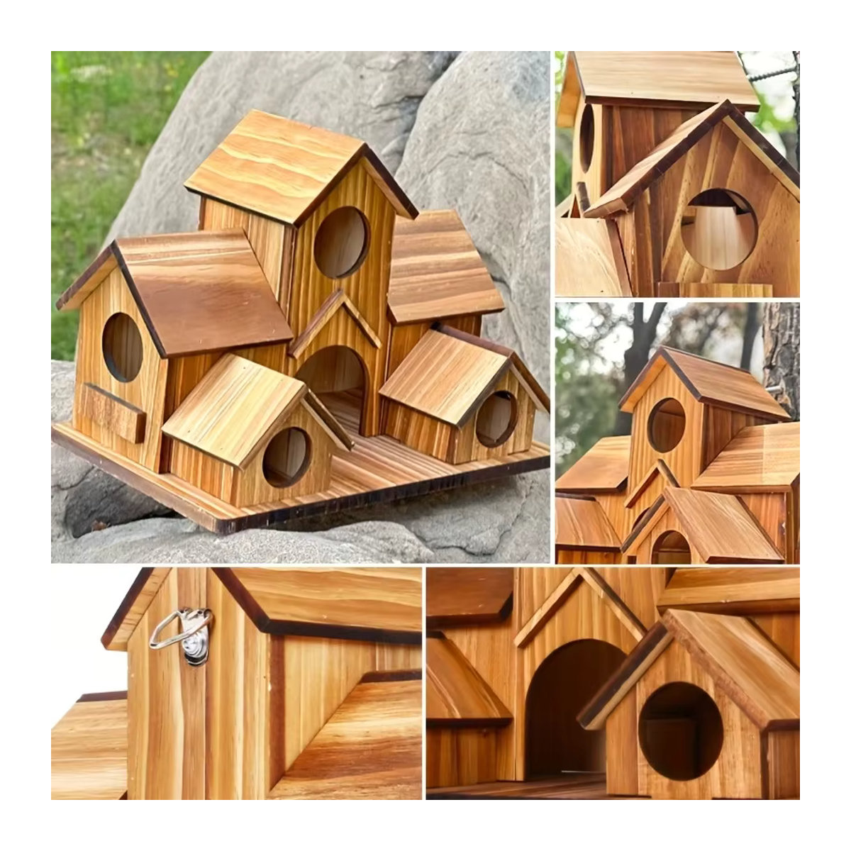 Handgefertigtes hängendes Vogelhaus aus Holz in Braun für Garten und Hinterhof - Bild 3