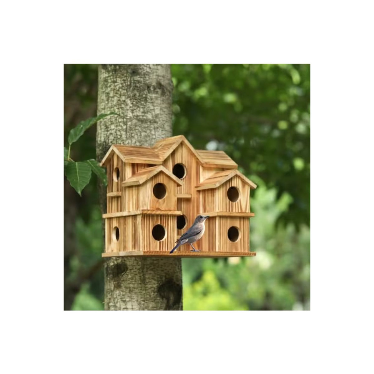 Handgefertigtes hängendes Vogelhaus aus Holz in Braun für Garten und Hinterhof - Bild 7