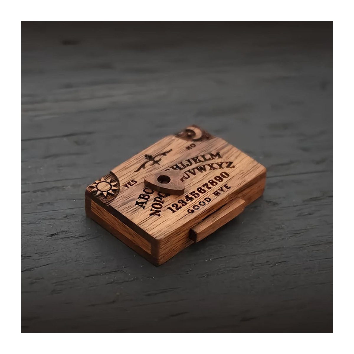 Handgefertigtes Mini Ouija-Brett aus Holz mit Schublade im Vintage-Design, braun, dekorativ für Halloween und Weihnachten - Bild 2