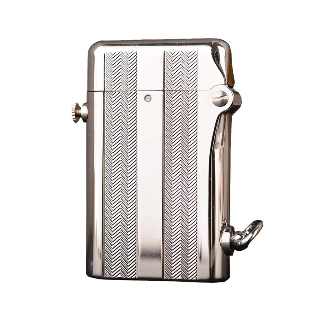 Handgefertigtes Retro-Feuerzeug aus Kupfer mit Platinmuster in Silber und geometrischem Design - Bild 5