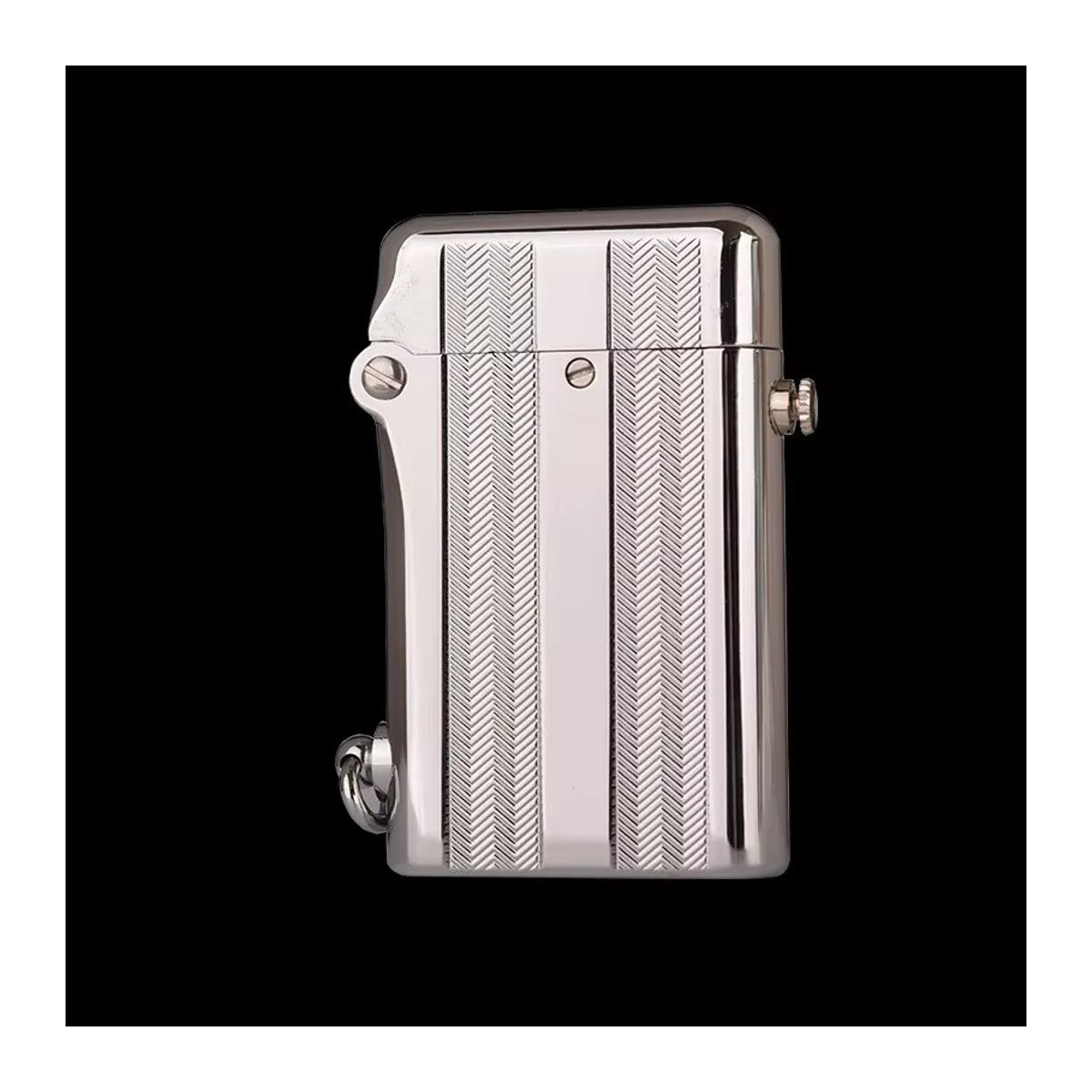 Handgefertigtes Retro-Feuerzeug aus Kupfer mit Platinmuster in Silber und geometrischem Design - Bild 6