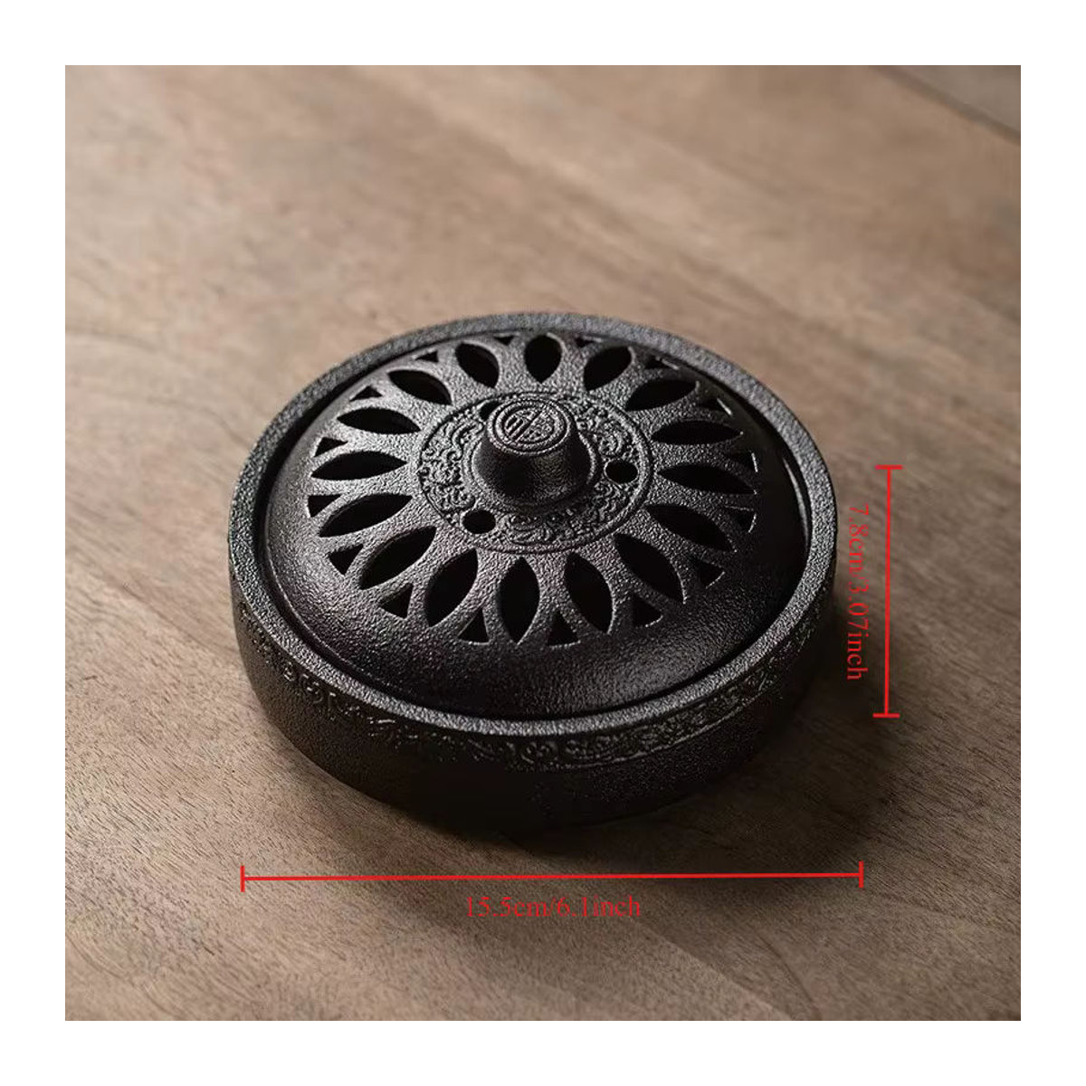 Handgefertigtes Rückfluss-Räuchergefäß aus Keramik in Schwarz mit Deckel und Tablett für Aromatherapie und Meditation - Bild 5