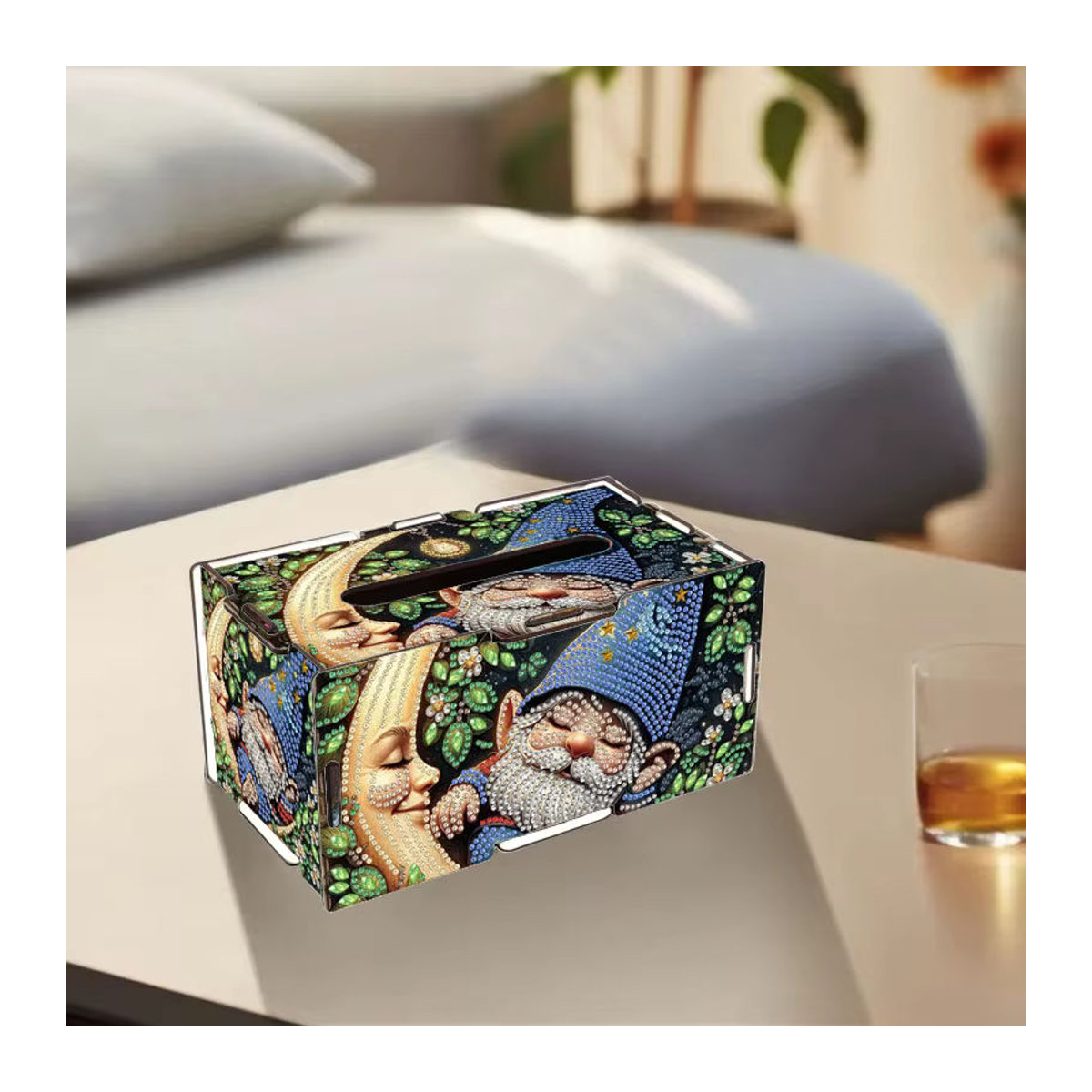 Handgefertigtes Taschentuchbox-Set aus Holz mit floraler Diamantmalerei in Mehrfarbig - Bild 2