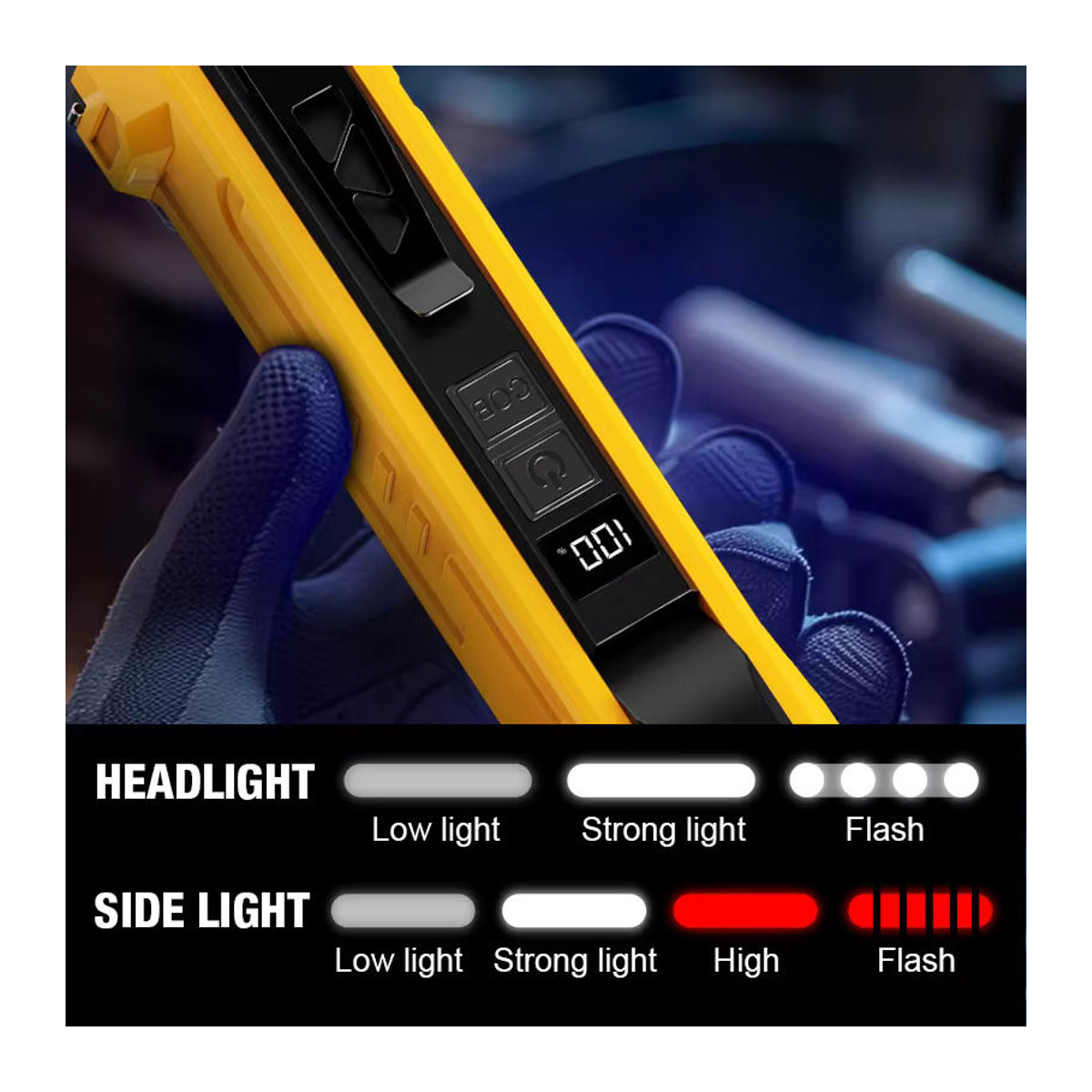 Handgehaltene Arbeitslampe mit verstellbarem Lichtwinkel und Typ-C-Ladefunktion in Gelb - Bild 6