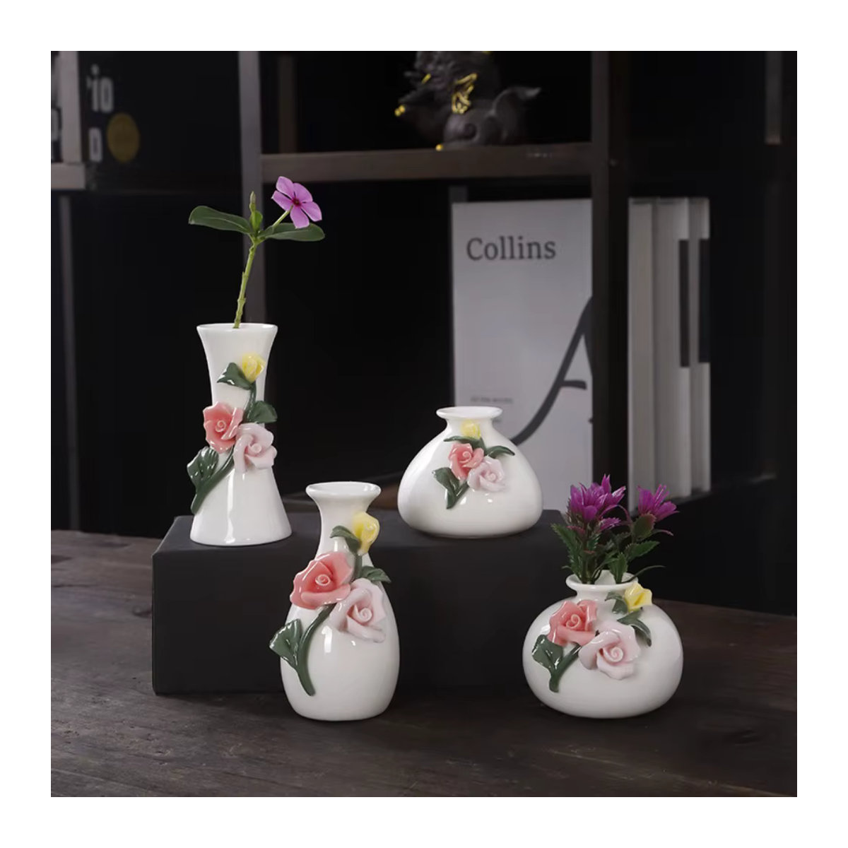 Handgemachte Keramik-Vase im Vintage-Stil für Schnittblumen und Trockenblumen, weiß, flaschenförmig und rund - Bild 2