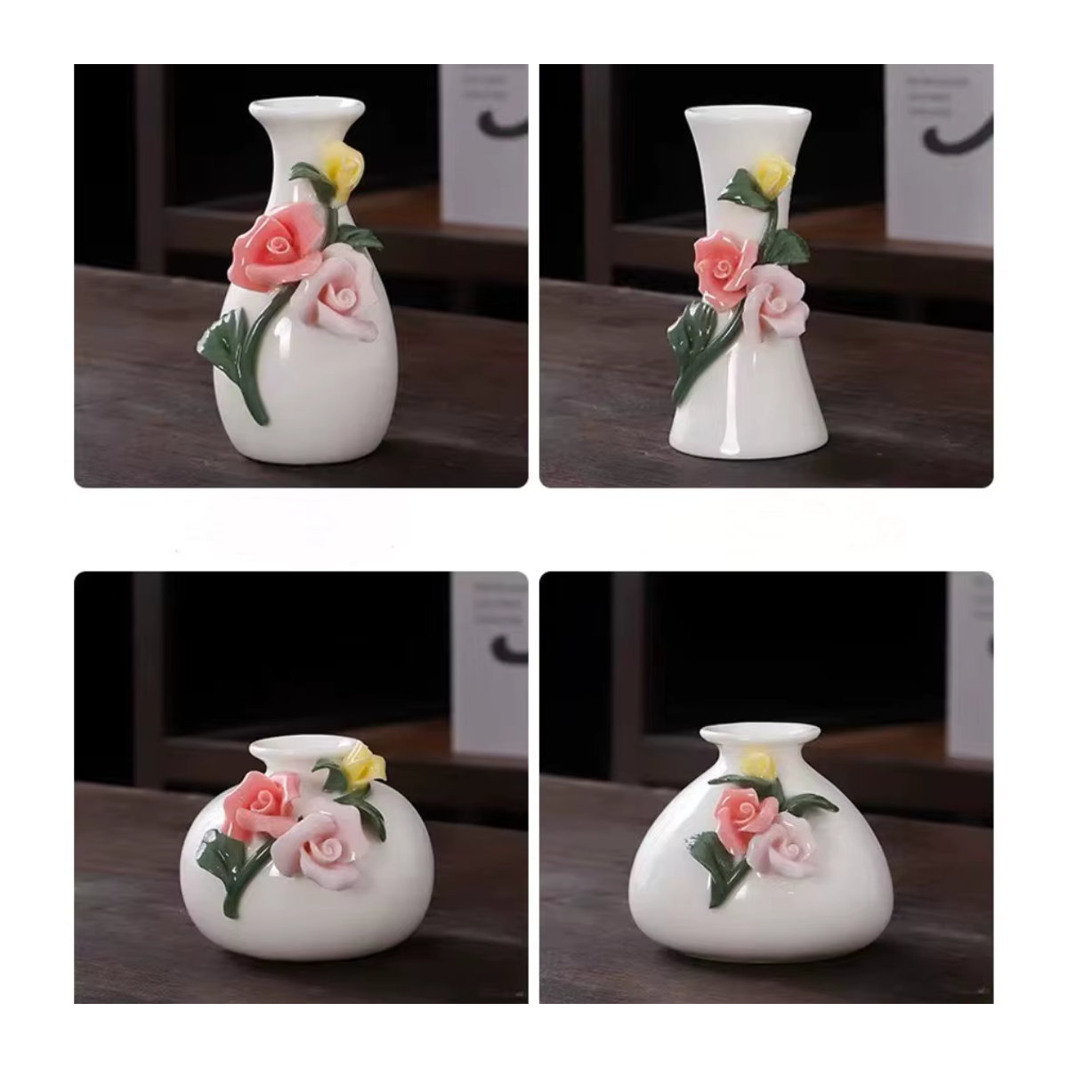 Handgemachte Keramik-Vase im Vintage-Stil für Schnittblumen und Trockenblumen, weiß, flaschenförmig und rund - Bild 4