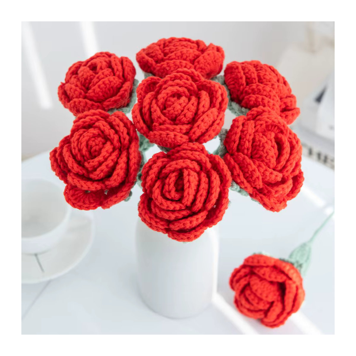 Handgemachte künstliche Häkelrose von ZQCY in Rosa oder Rot als florale Dekoration für Hochzeit, Garten oder DIY-Geschenkboxen - Bild 2
