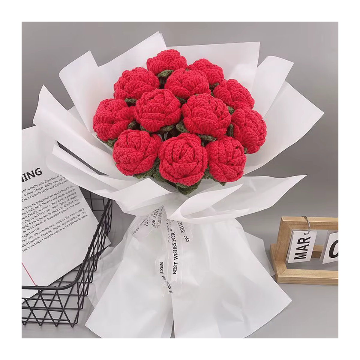 Handgemachte künstliche Häkelrose von ZQCY in Rosa oder Rot als florale Dekoration für Hochzeit, Garten oder DIY-Geschenkboxen - Bild 4