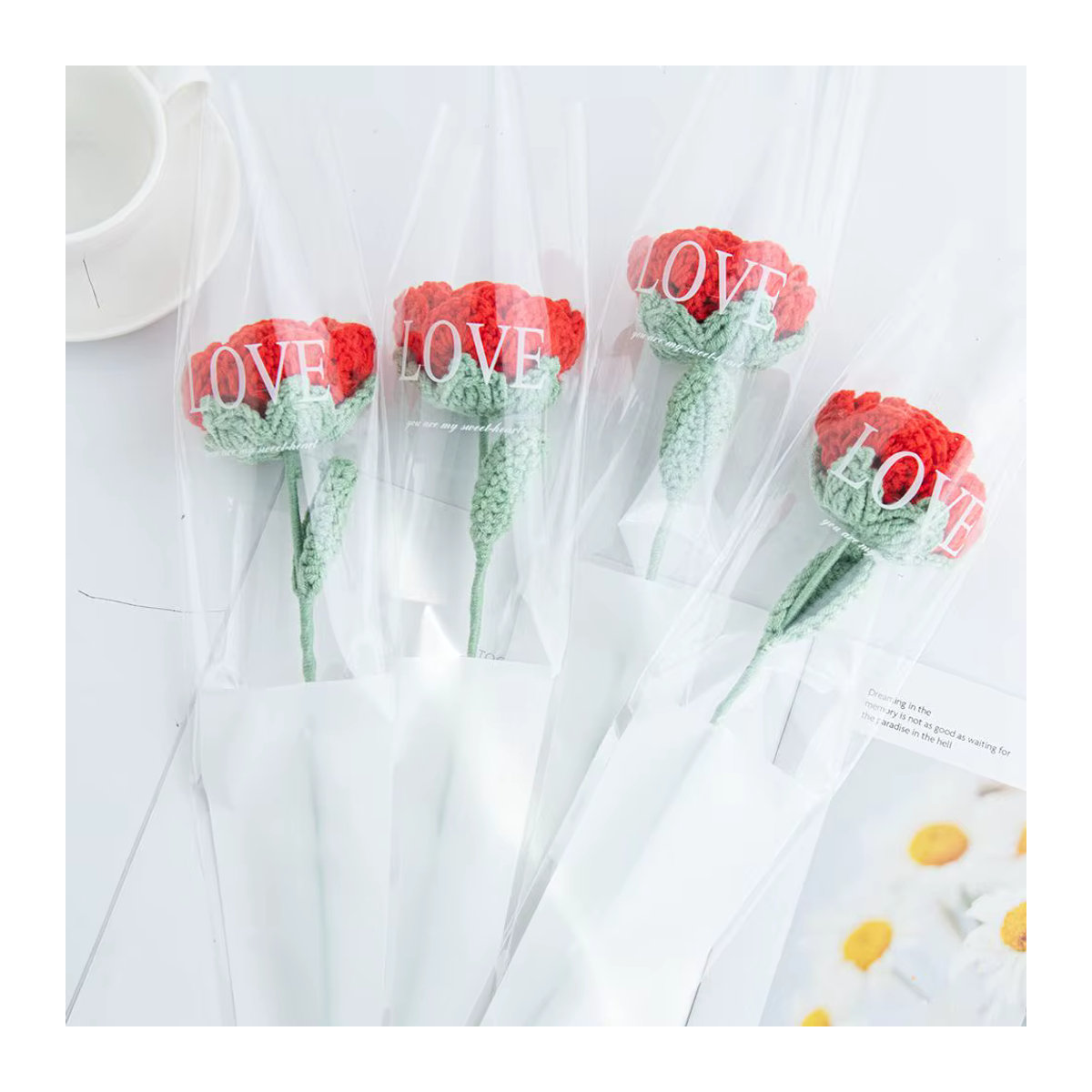 Handgemachte künstliche Häkelrose von ZQCY in Rosa oder Rot als florale Dekoration für Hochzeit, Garten oder DIY-Geschenkboxen - Bild 5