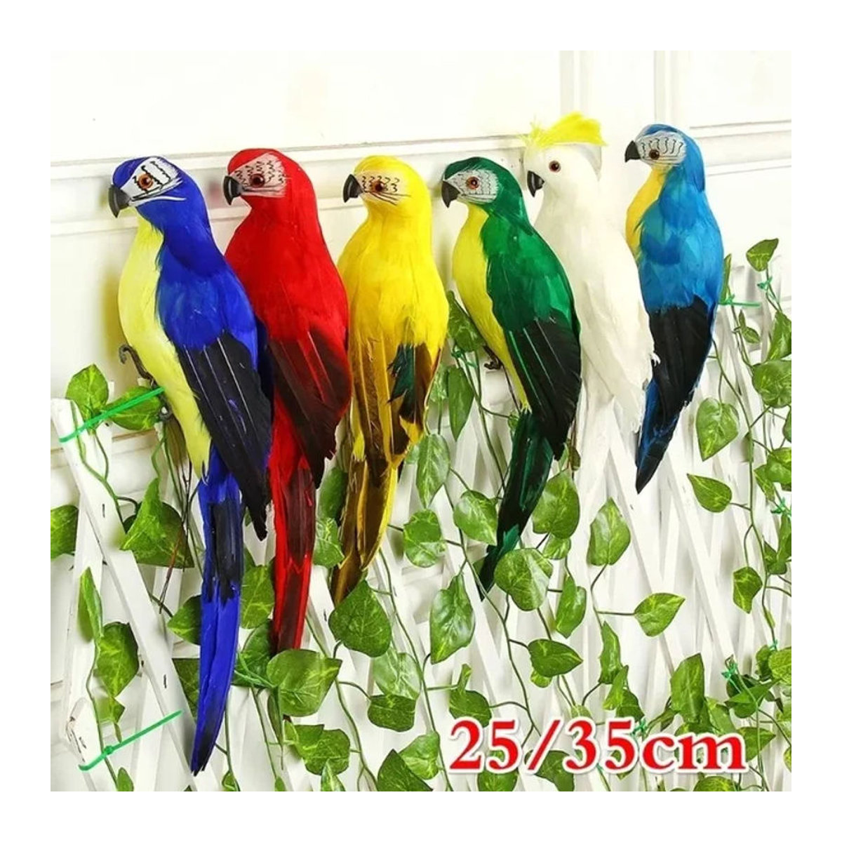 Handgemachte Simulations-Papagei Figur aus Federn in Rot und Bunt als kreative Garten-Dekoration und Tier-Ornament - Bild 1