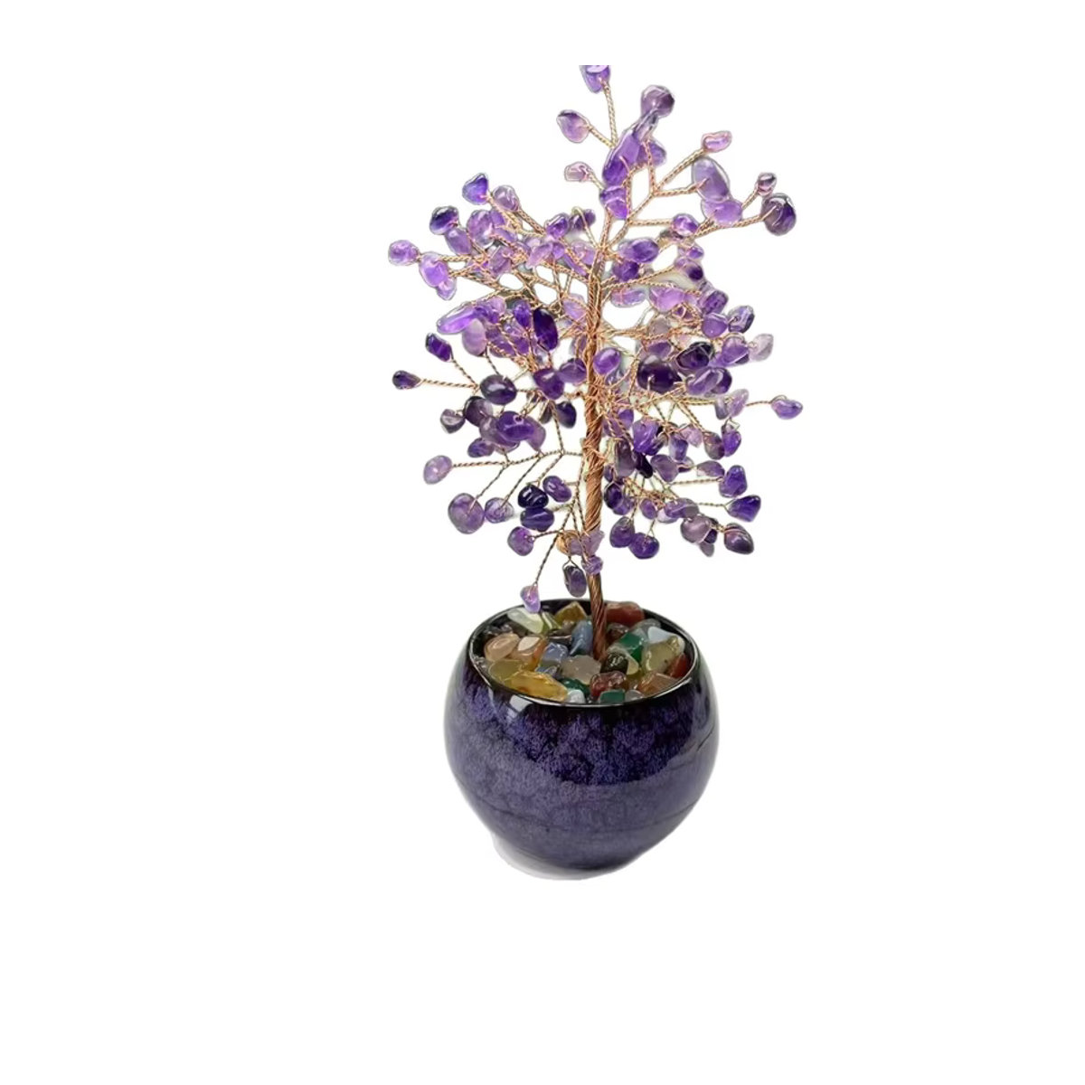 Handgemachter Amethyst Baum des Lebens aus zerkleinertem Kristall in Lila als dekoratives Desktop-Ornament - Bild 2
