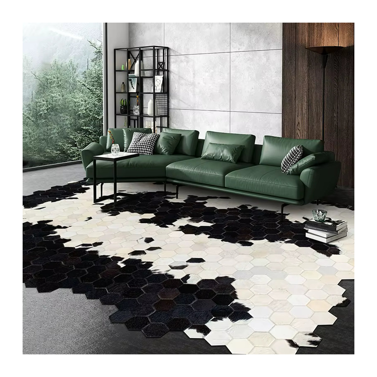 Handgemachter LTSCILOVCH Rindsleder Teppich in Patchwork-Optik, mehrfarbig, unregelmäßige Form für Wohnzimmer und Schlafzimmer - Bild 1