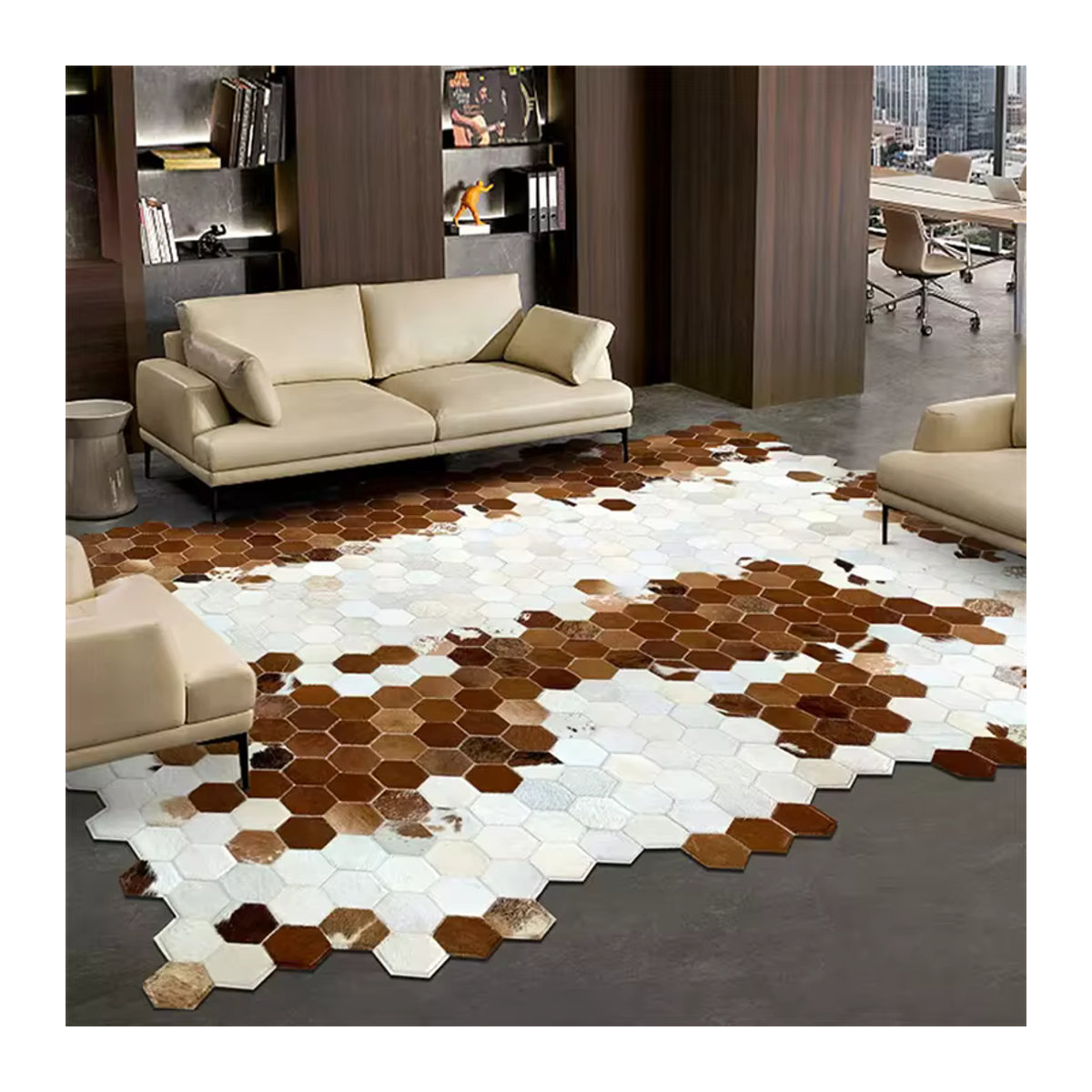 Handgemachter LTSCILOVCH Rindsleder Teppich in Patchwork-Optik, mehrfarbig, unregelmäßige Form für Wohnzimmer und Schlafzimmer - Bild 2