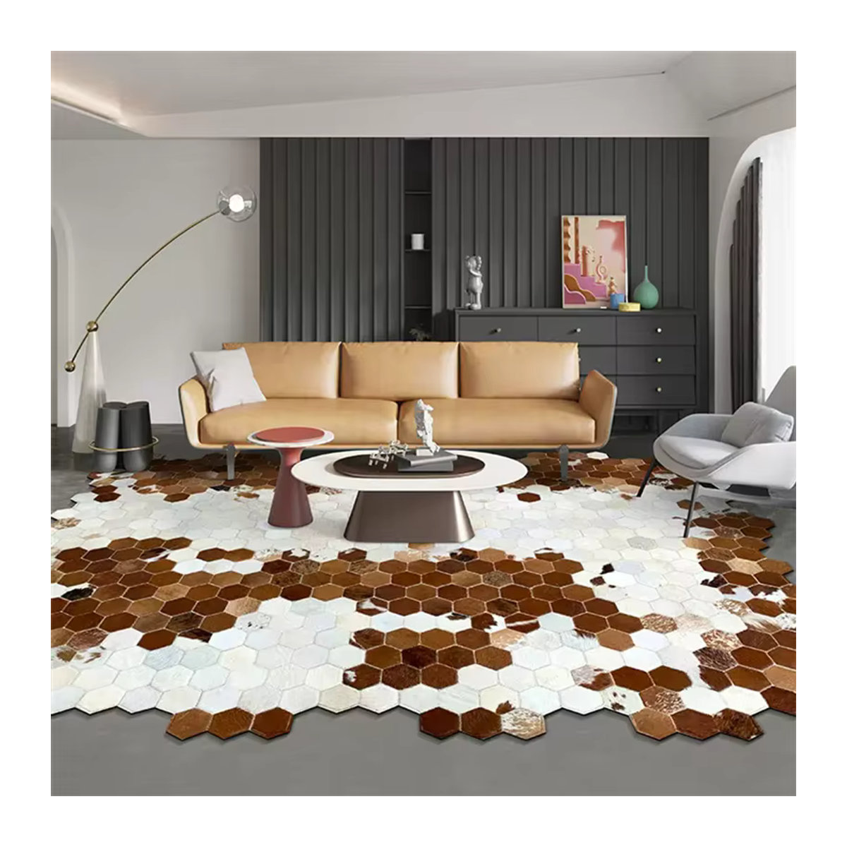 Handgemachter LTSCILOVCH Rindsleder Teppich in Patchwork-Optik, mehrfarbig, unregelmäßige Form für Wohnzimmer und Schlafzimmer - Bild 3