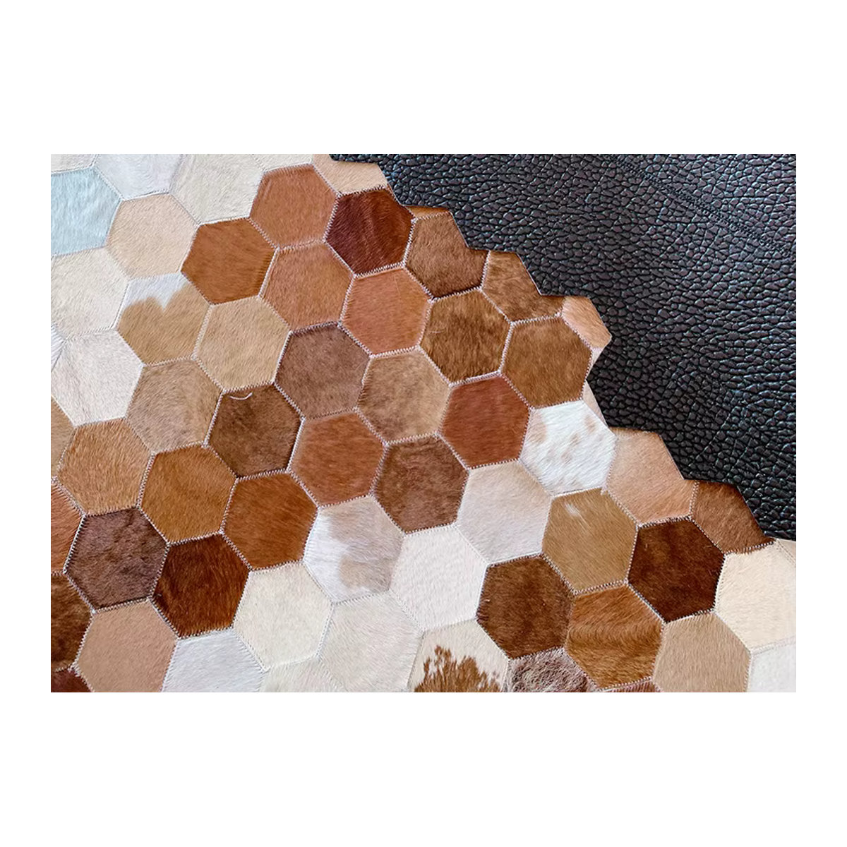 Handgemachter LTSCILOVCH Rindsleder Teppich in Patchwork-Optik, mehrfarbig, unregelmäßige Form für Wohnzimmer und Schlafzimmer - Bild 5
