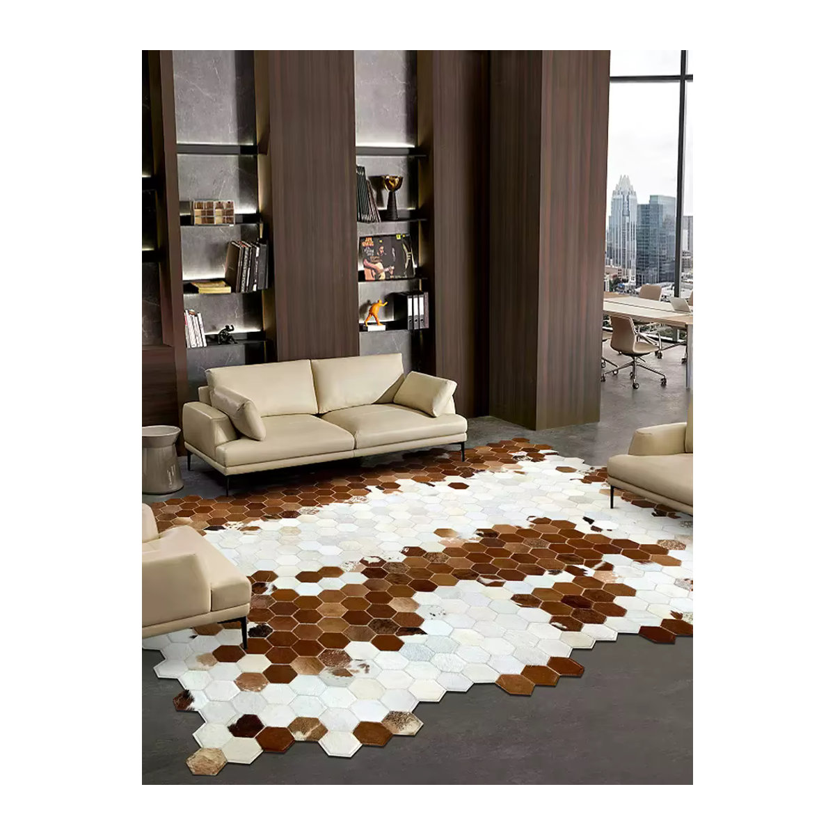 Handgemachter LTSCILOVCH Rindsleder Teppich in Patchwork-Optik, mehrfarbig, unregelmäßige Form für Wohnzimmer und Schlafzimmer - Bild 6