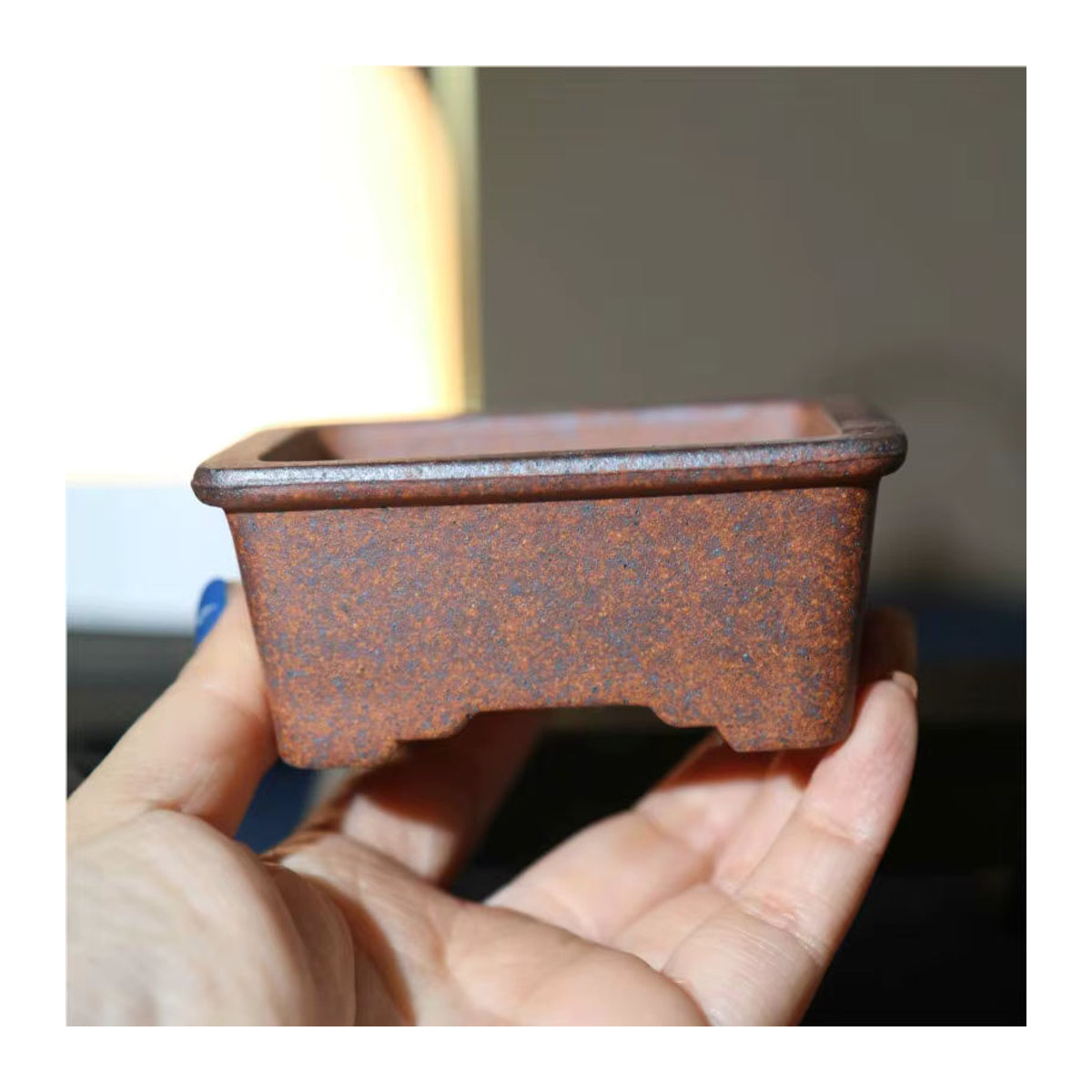 Handgemachter quadratischer Bonsai Blumentopf aus Keramik von realikeasy in Lila und Braun zur Dekoration von Sukkulenten und Topfpflanzen - Bild 2