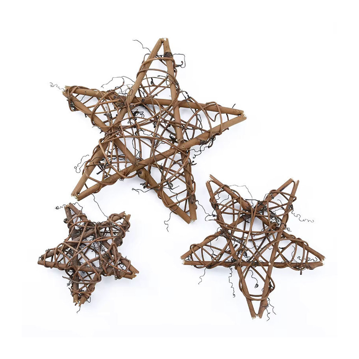 Handgemachter Rattan-Stern als hängender Kranz mit künstlichen Blumen in Braun für Weihnachtsdekoration und Hochzeiten, Durchmesser: 10 cm, 15 cm oder 20 cm - Bild 2
