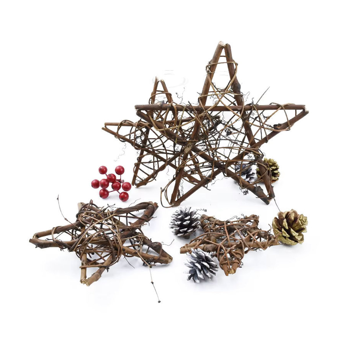Handgemachter Rattan-Stern als hängender Kranz mit künstlichen Blumen in Braun für Weihnachtsdekoration und Hochzeiten, Durchmesser: 10 cm, 15 cm oder 20 cm - Bild 4