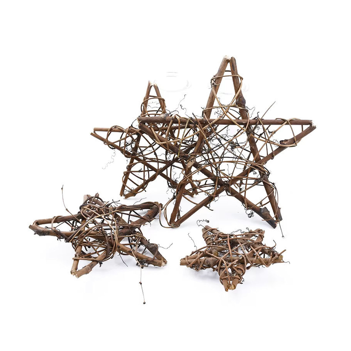 Handgemachter Rattan-Stern als hängender Kranz mit künstlichen Blumen in Braun für Weihnachtsdekoration und Hochzeiten, Durchmesser: 10 cm, 15 cm oder 20 cm - Bild 5