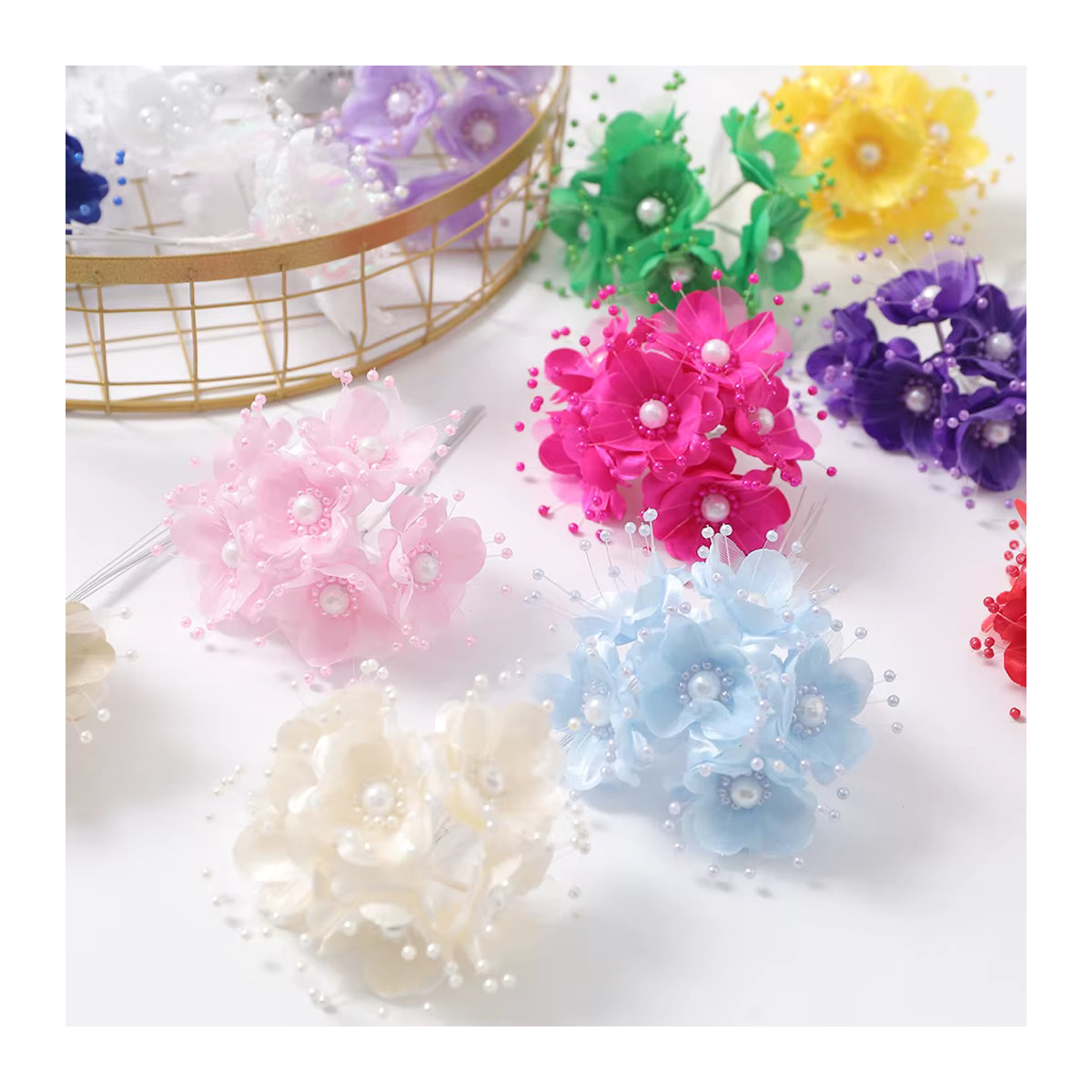 Handgemachtes Bouquet aus künstlichen Perlenblumen in Mehrfarbig für deine Hochzeits-, Party- und Wohnraumdekoration, Höhe: 12 cm - Bild 2