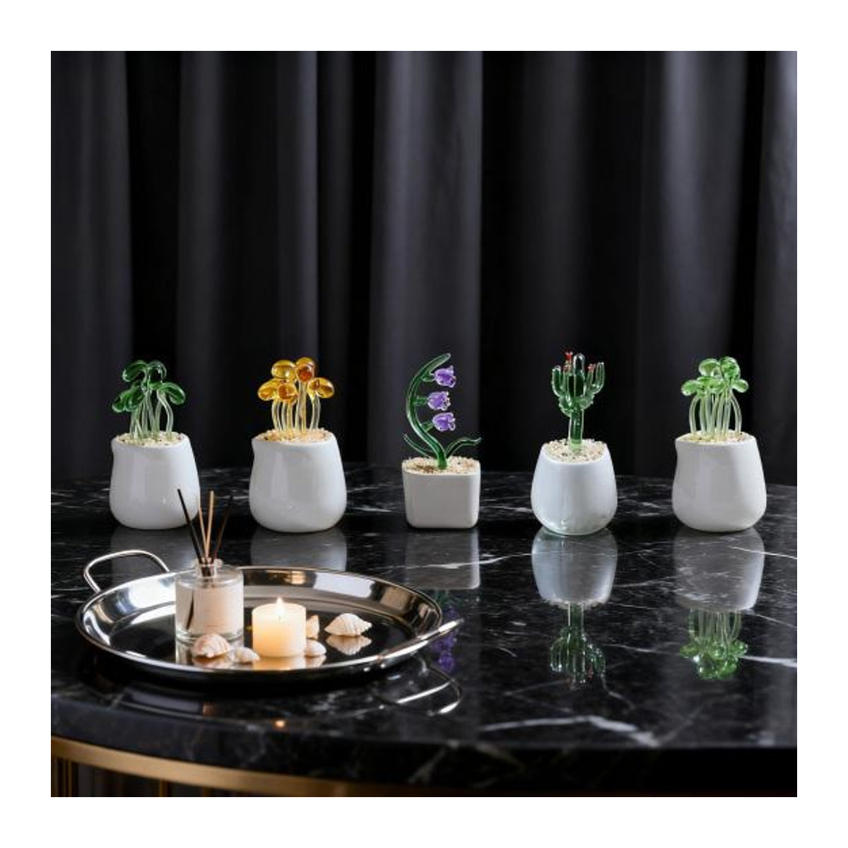Handgemachtes Glas Ornament Full in Love House als Kaktus und Bohnensprosse Dekofigur in Gelb - Bild 1