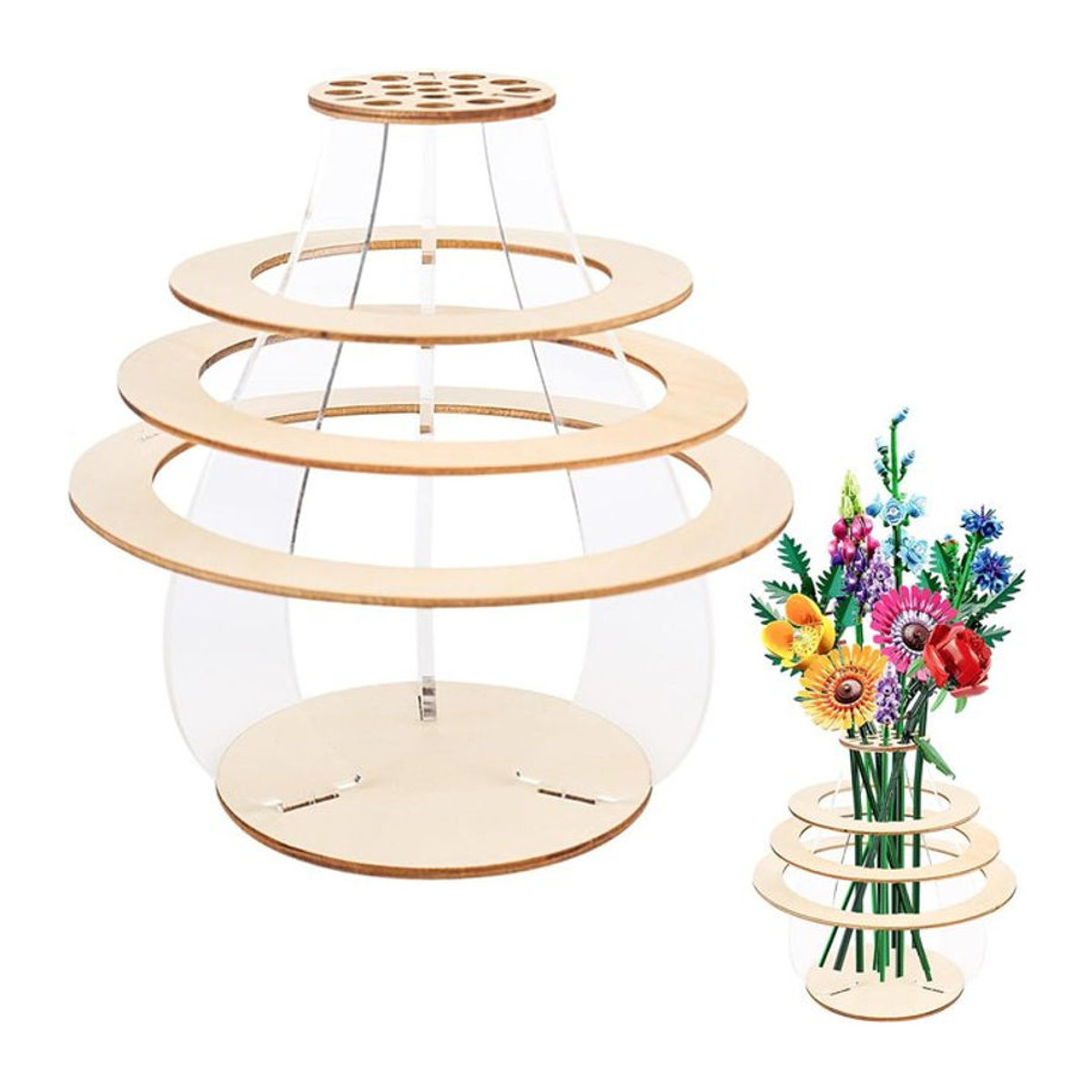 Handgemachtes Holzpuzzle Blumenvase von CH CACILLO in Gelb und Beige als dekorative Heimdekoration - Bild 1