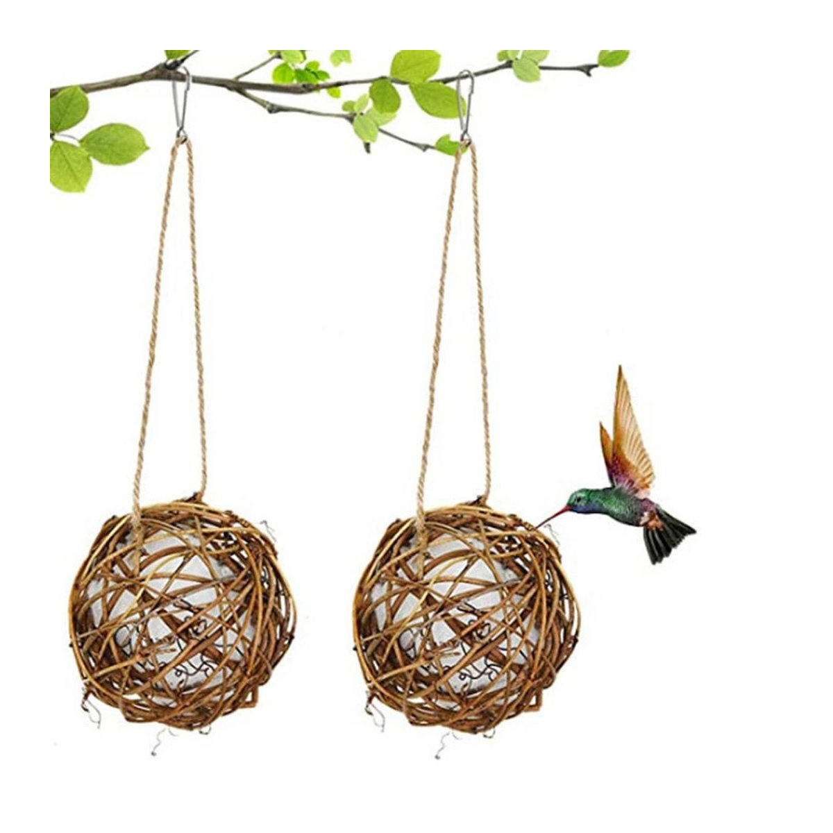 Handgemachtes Vogelhaus aus Rattan und Baumwolle in Braun im Landhausstil für Wildvögel von TOMTOP JMS - Bild 2