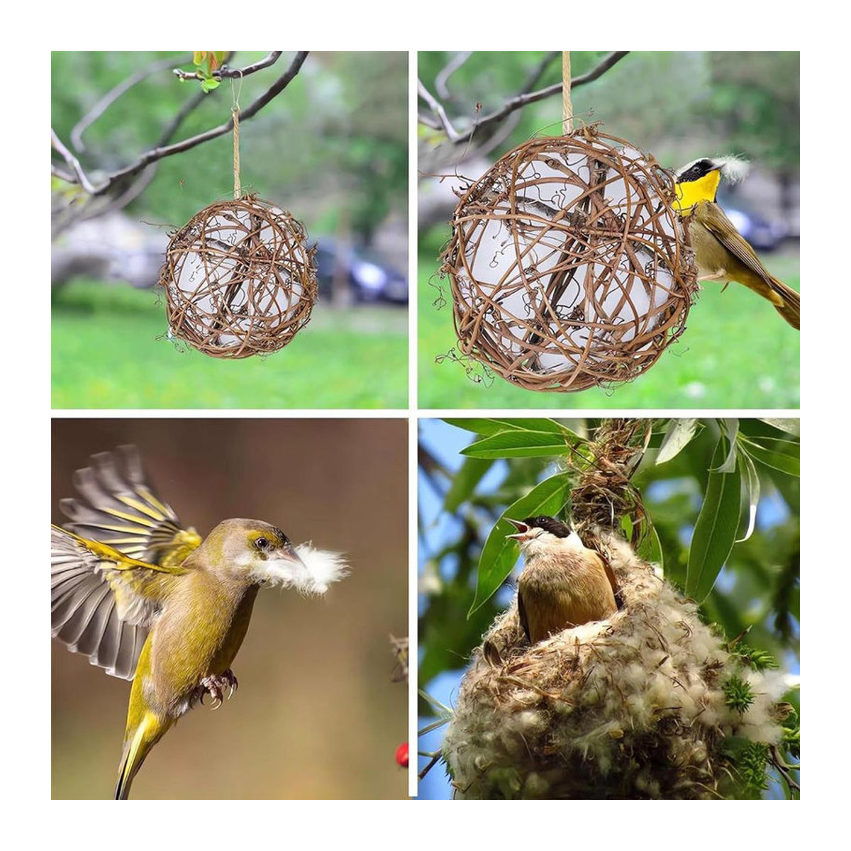 Handgemachtes Vogelhaus aus Rattan und Baumwolle in Braun im Landhausstil für Wildvögel von TOMTOP JMS - Bild 3