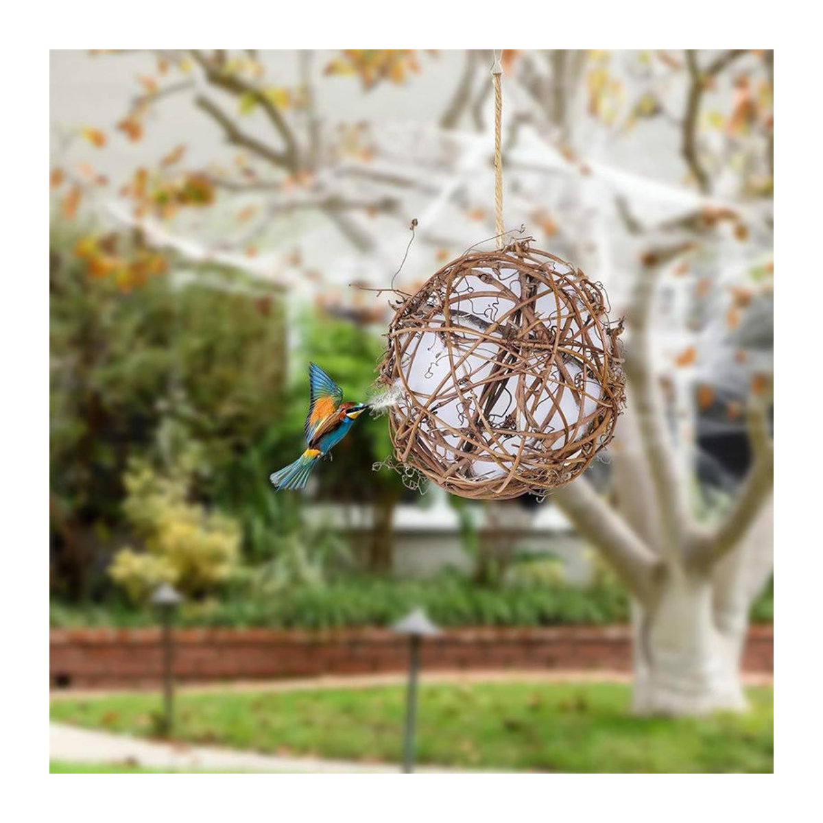 Handgemachtes Vogelhaus aus Rattan und Baumwolle in Braun im Landhausstil für Wildvögel von TOMTOP JMS - Bild 5
