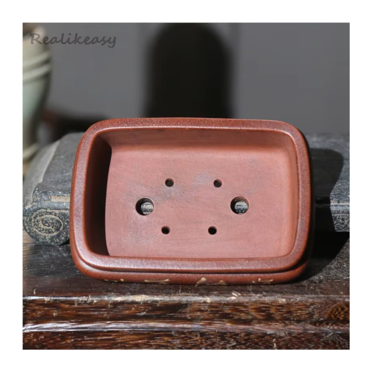 Handgemalter quadratischer Keramik-Blumentopf von realikeasy in Lila und Braun im Vintage-Stil für Bonsai und Desktop-Dekoration - Bild 2