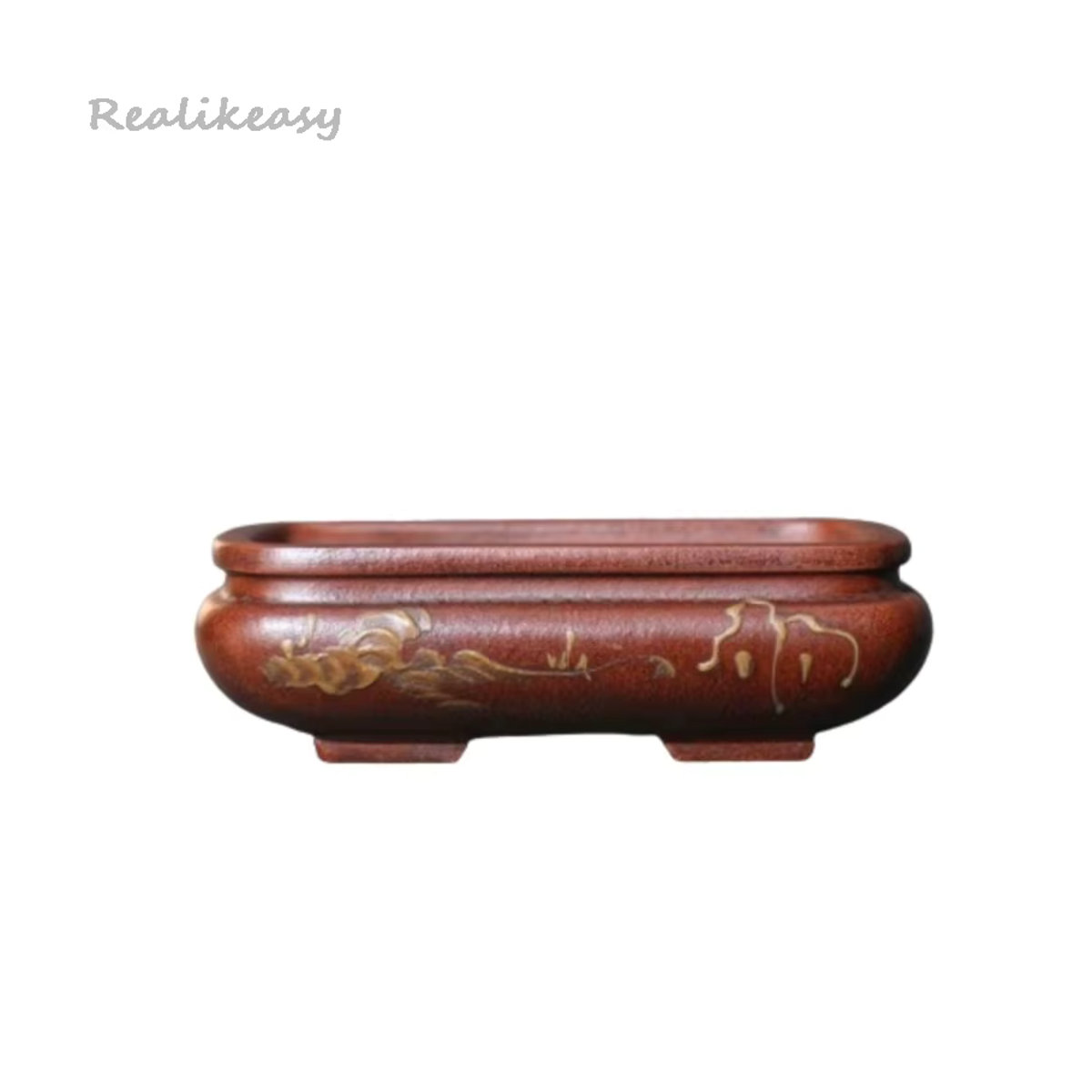 Handgemalter quadratischer Keramik-Blumentopf von realikeasy in Lila und Braun im Vintage-Stil für Bonsai und Desktop-Dekoration - Bild 3
