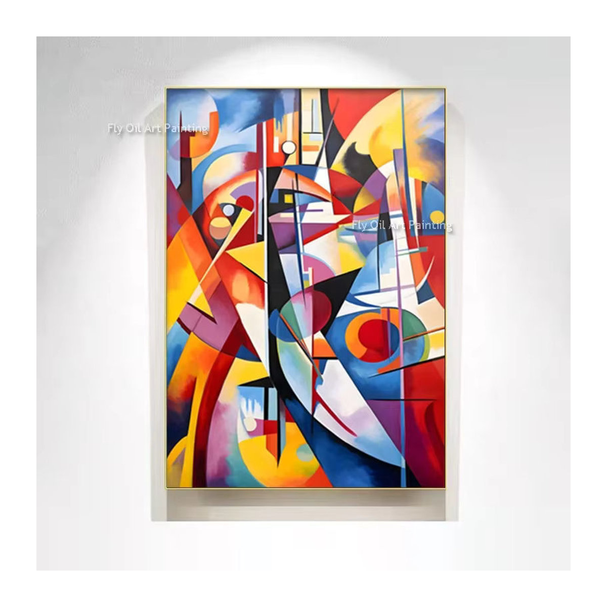 Handgemaltes Ölgemälde im Stil von Wassily Kandinsky als abstrakte Leinwandkunst für dein Wohnzimmer, mehrfarbig und im Hochformat - Bild 3