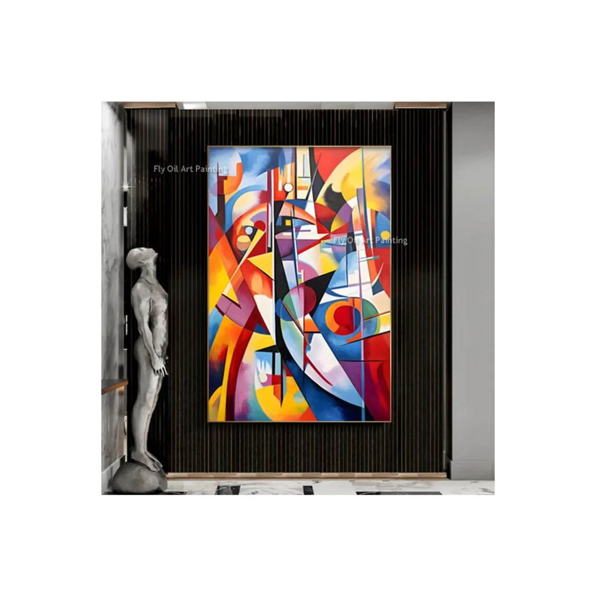 Handgemaltes Ölgemälde im Stil von Wassily Kandinsky als abstrakte Leinwandkunst für dein Wohnzimmer, mehrfarbig und im Hochformat - Bild 5