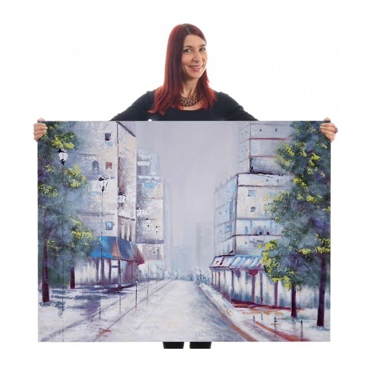 Handgemaltes Ölgemälde Stadt Motiv auf Leinwand in Querformat, mehrfarbig, B: 120 cm, H: 90 cm - Bild 1