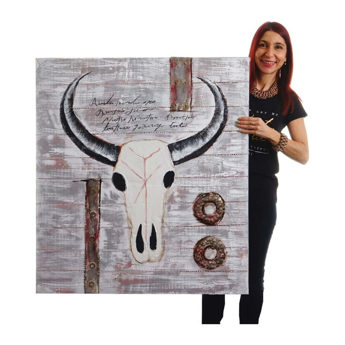 Handgemaltes Ölgemälde Stier als 3D-Wandbild im Querformat, Farbe: Weiß, B x H: 100 x 90 cm - Bild 1