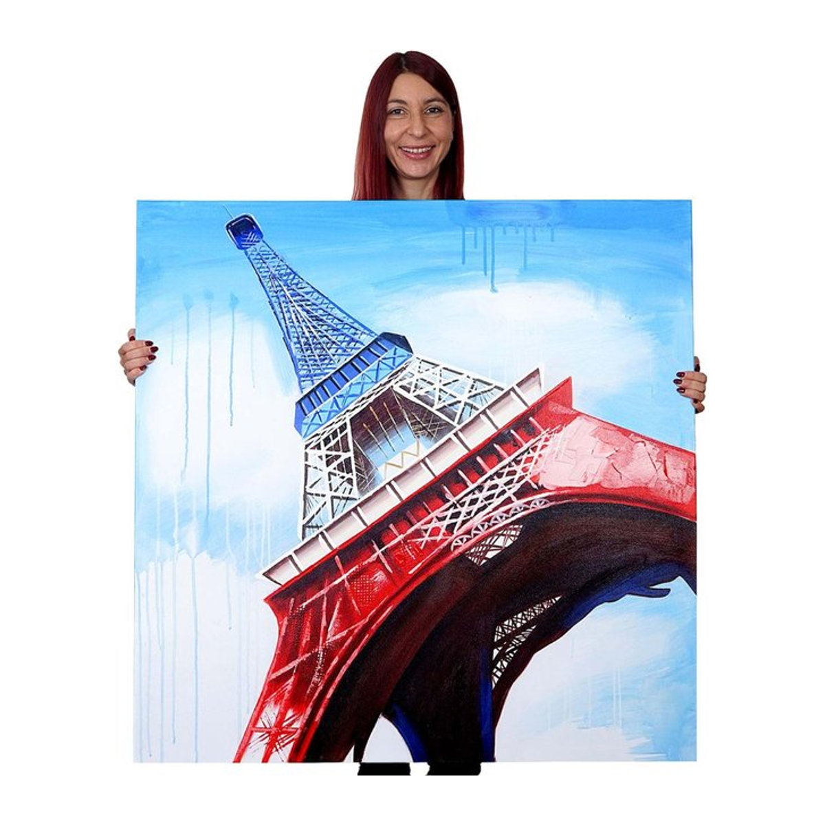 Handgemaltes Ölgemälde Wandbild Eiffelturm Tricolore modern mehrfarbig B/H: 100 x 100 cm - Bild 1