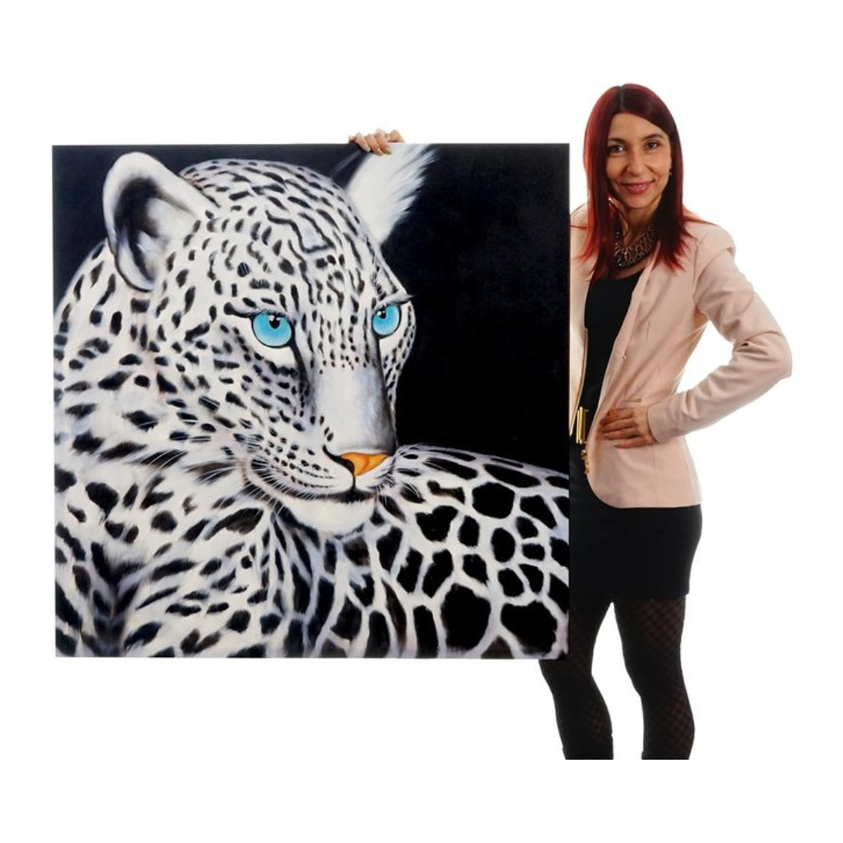 Handgemaltes Ölgemälde Weißer Leopard auf Leinwand, quadratisch, Farbe: Weiß, B/B: 100 x 100 cm - Bild 1