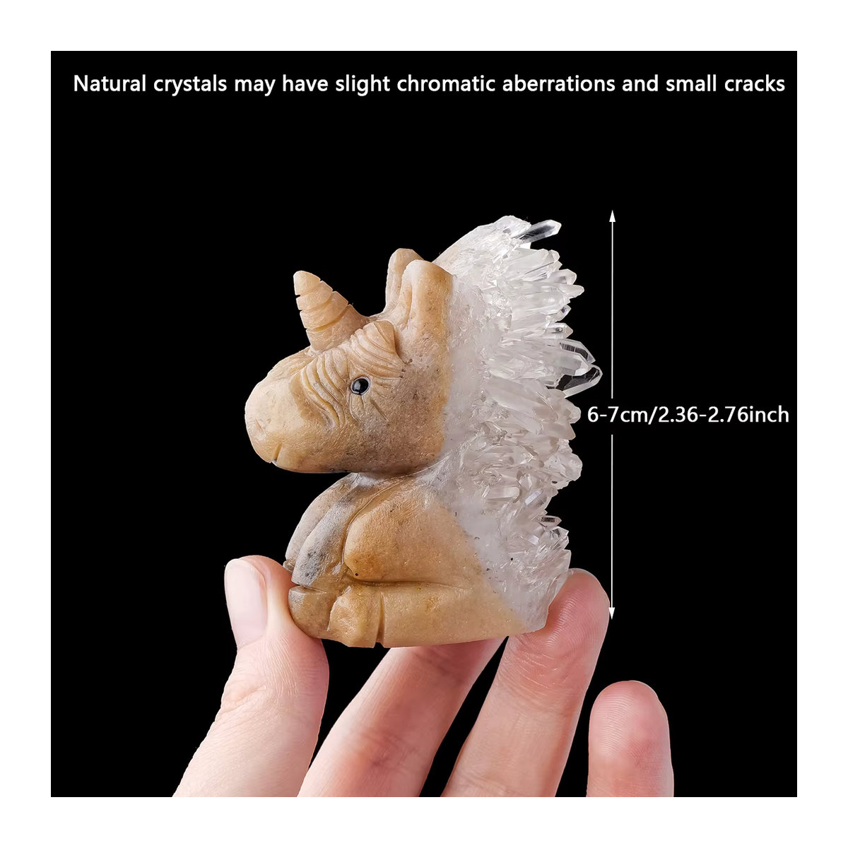 Handgeschnitzte Einhorn Skulptur aus natürlichem Kristall in Beige als dekoratives Stein-Ornament für deinen Schreibtisch - Bild 2
