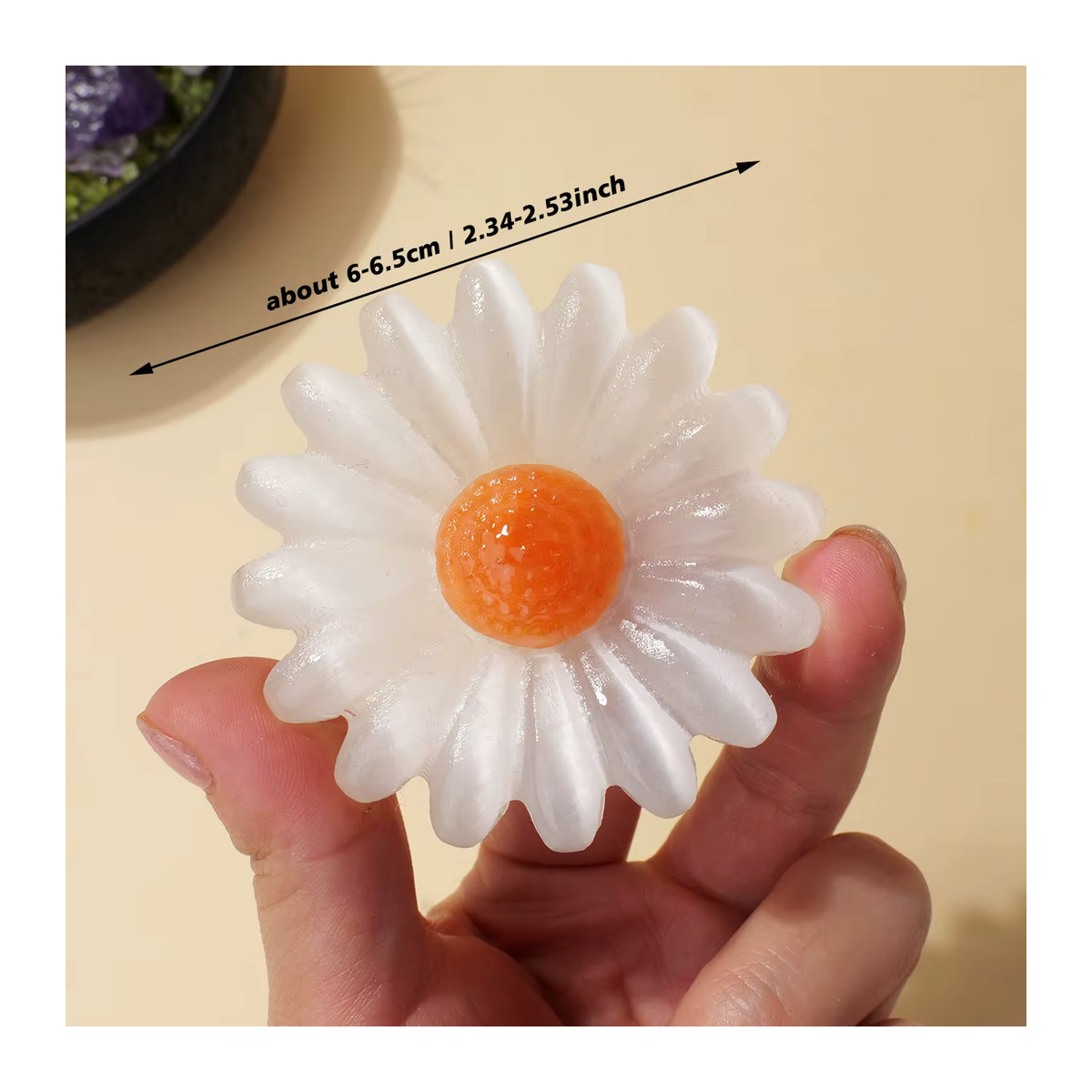 Handgeschnitzte Sonnenblume aus natürlichem weißem Selenit-Kristall als dekoratives Kunsthandwerk für deinen Schreibtisch - Bild 2