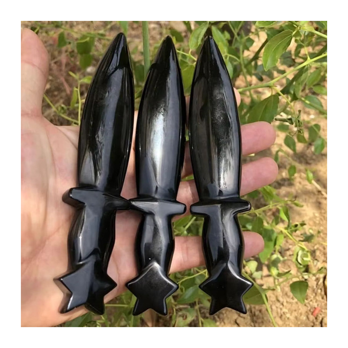 Handgeschnitztes Obsidianmesser in Schwarz von CrystalHola als dekorative Kristallschwertrose - Bild 2