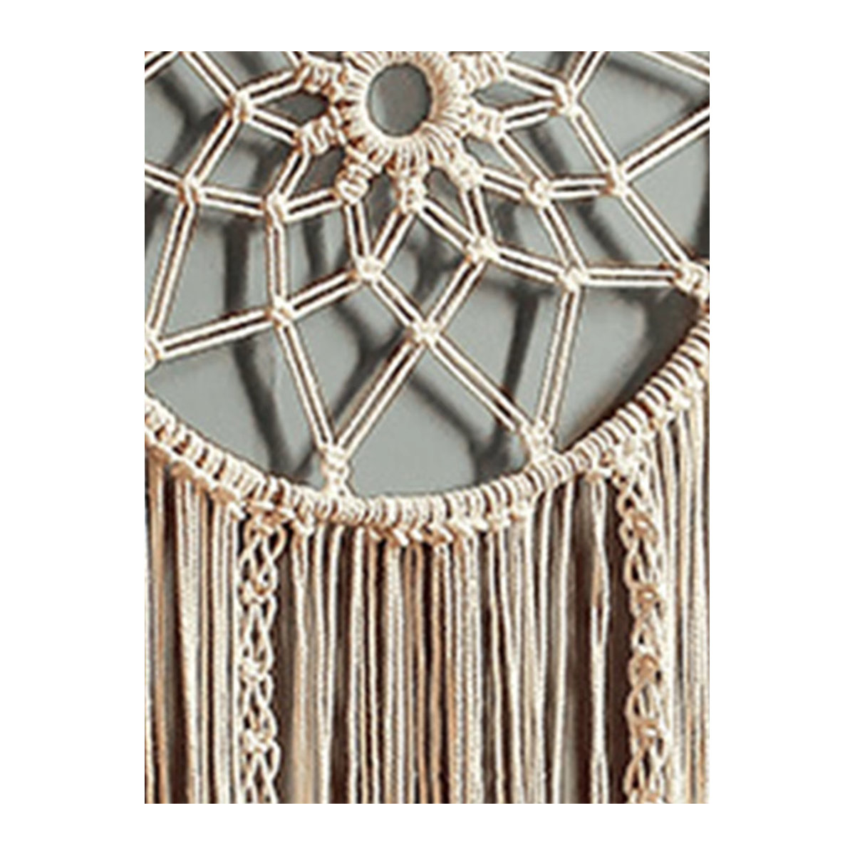 Handgewebter Boho-Makramee Wandteppich mit Blattmotiv in Beige als nordische Wanddekoration - Bild 3