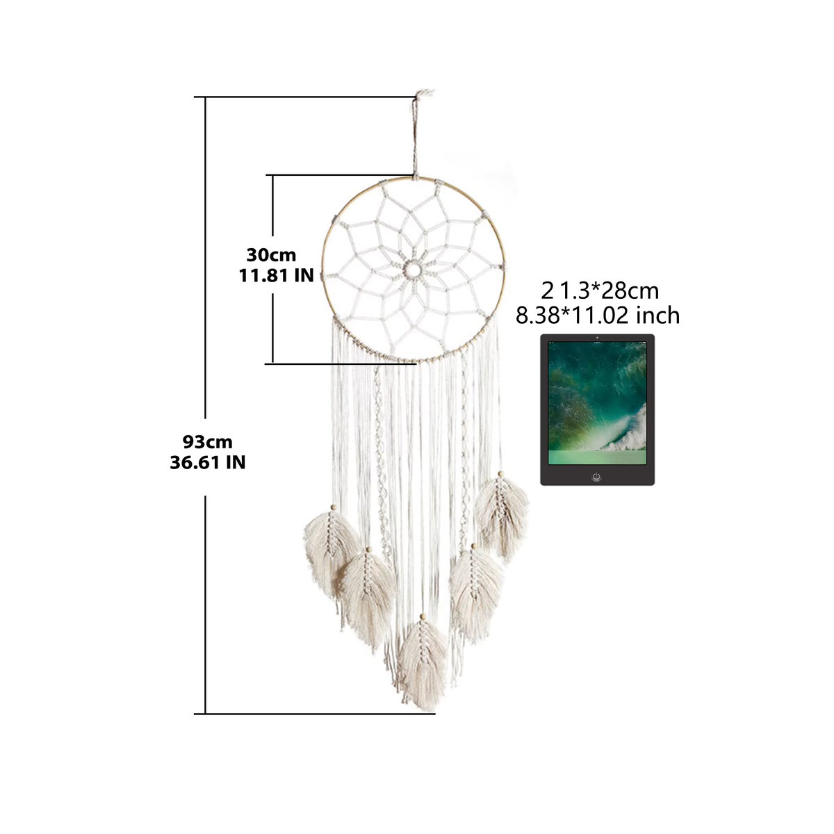 Handgewebter Boho-Makramee Wandteppich mit Blattmotiv in Beige als nordische Wanddekoration - Bild 5