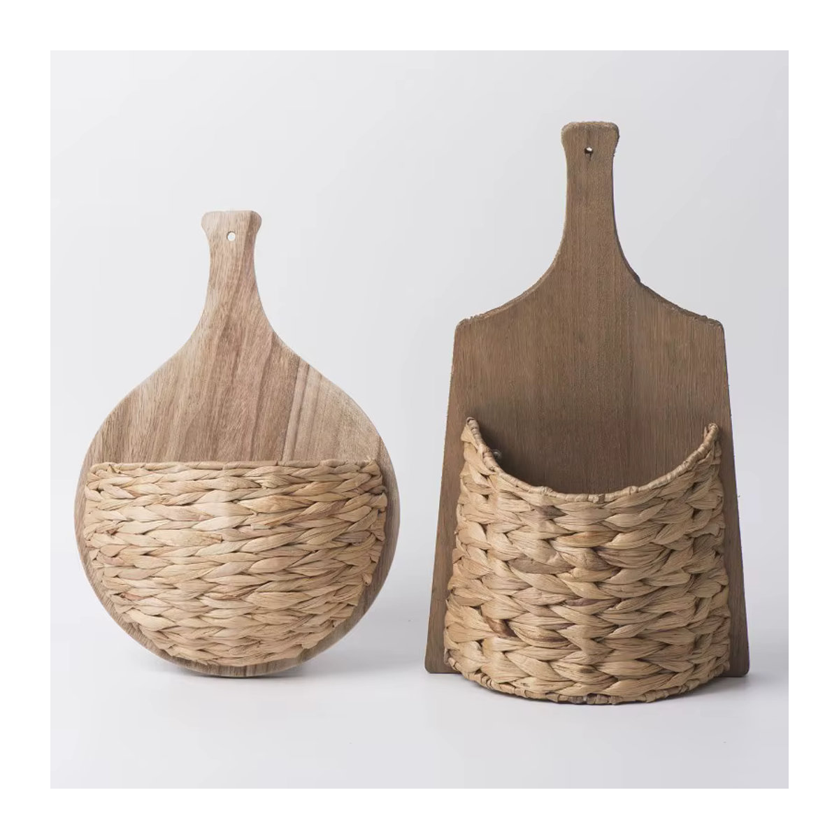 Handgewebter Kürbis-Wandkorb aus Rattan in Beige als Boho-Wandorganisator und Pflanzgefäß - Bild 5