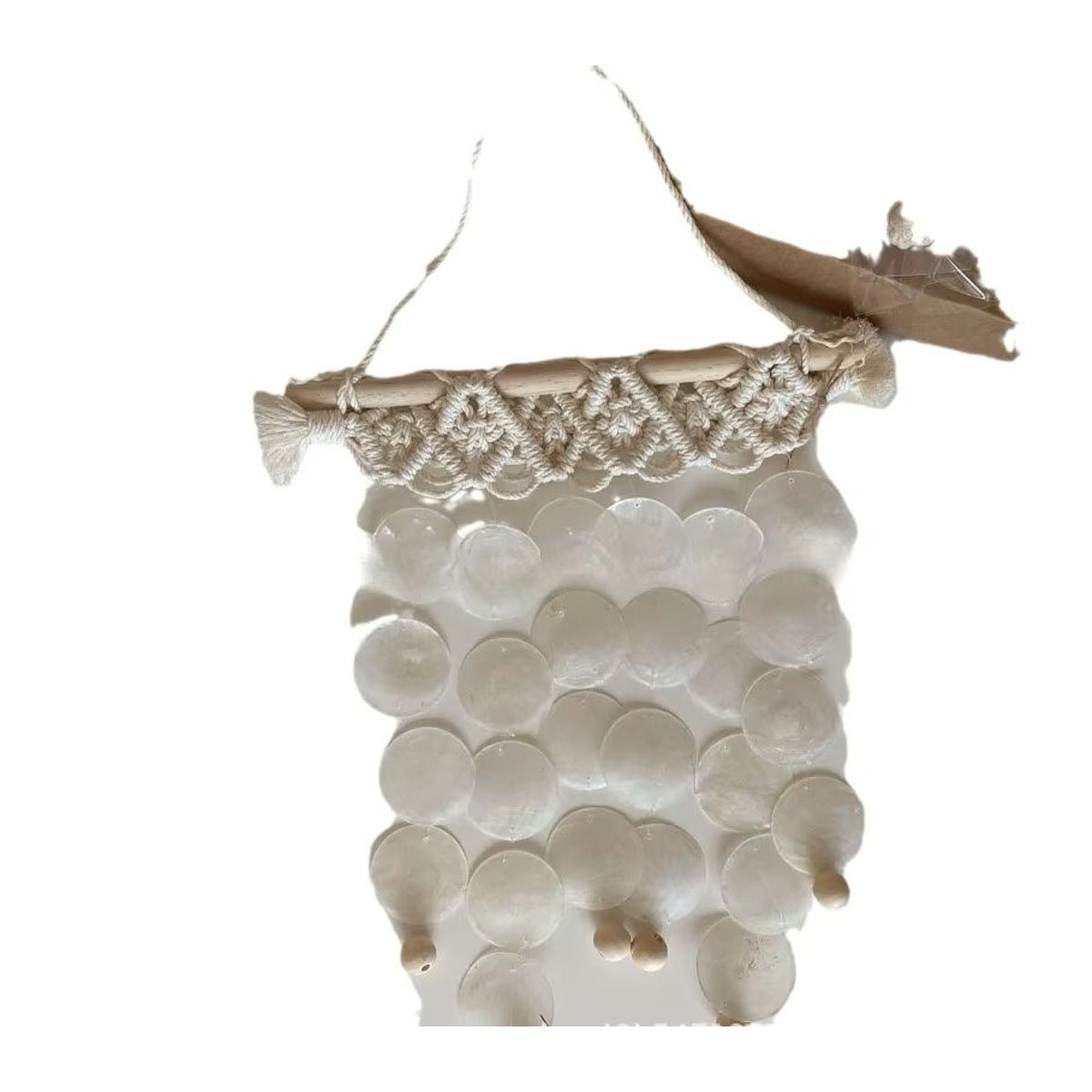 Handgewebtes Muschel-Windspiel in Weiß im Bohemian-Stil als maritime Wanddekoration - Bild 3
