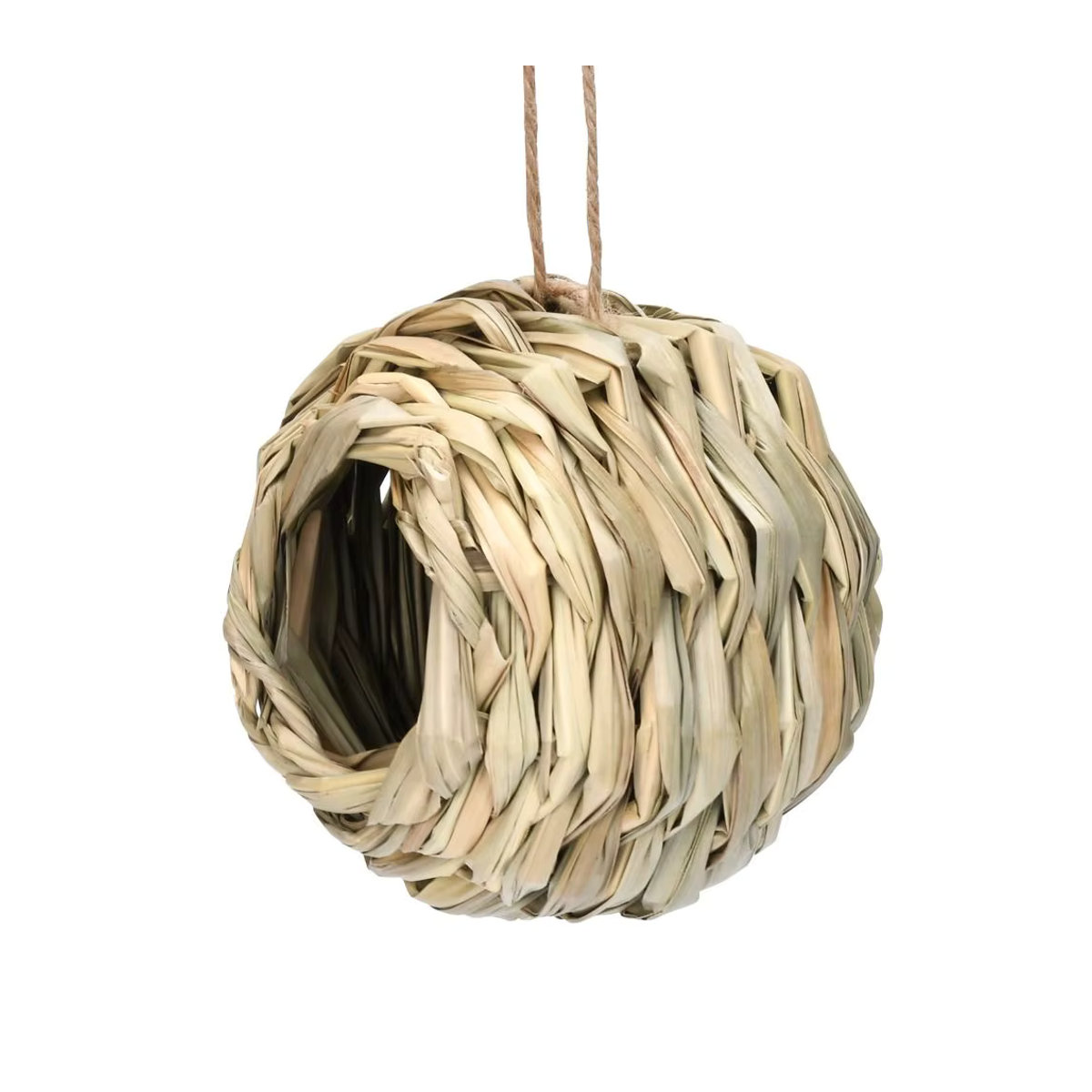 Handgewebtes Vogelnest aus natürlichem Schilf und Stroh in Kugelform, braunes Hängeornament für Vögel zur Gartendekoration - Bild 4