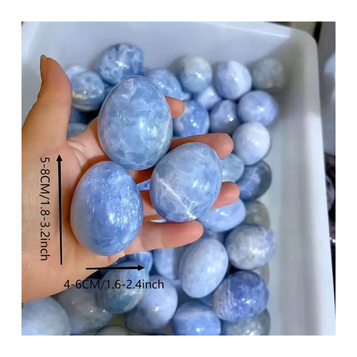 Handpolierter natürlicher Celestite-Palmenstein in Blau als ovaler Kristall für Meditation und Dekoration - Bild 4