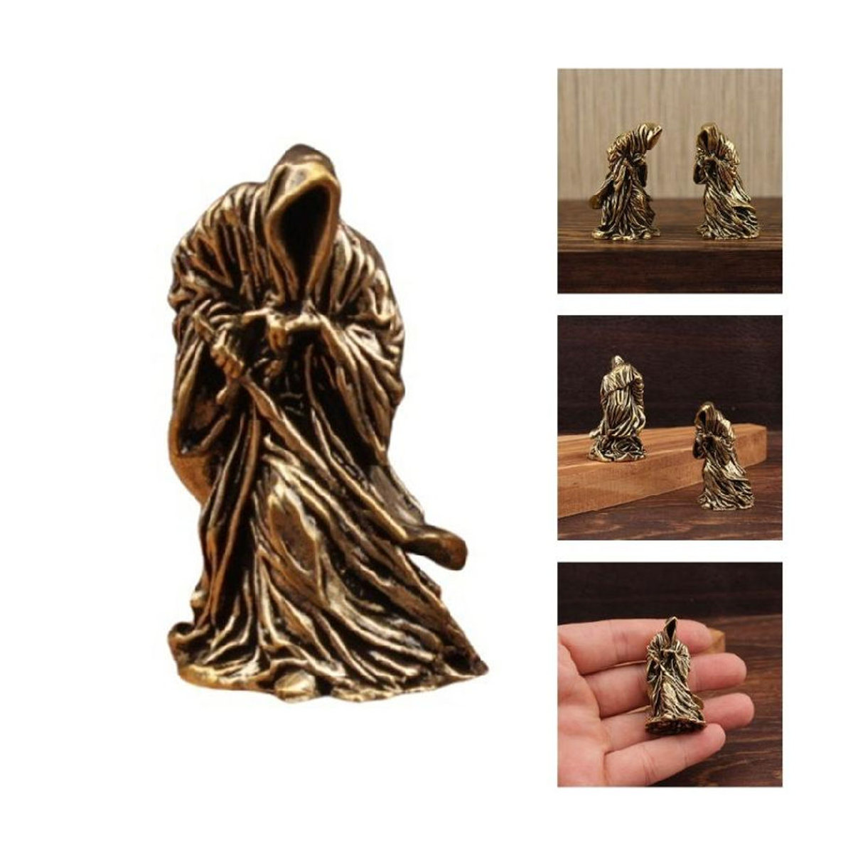 Handwerkliche Sammlerfigur in Bronze-Optik mit schwarzem Leder und Messing-Details im Vintage-Stil - Bild 7