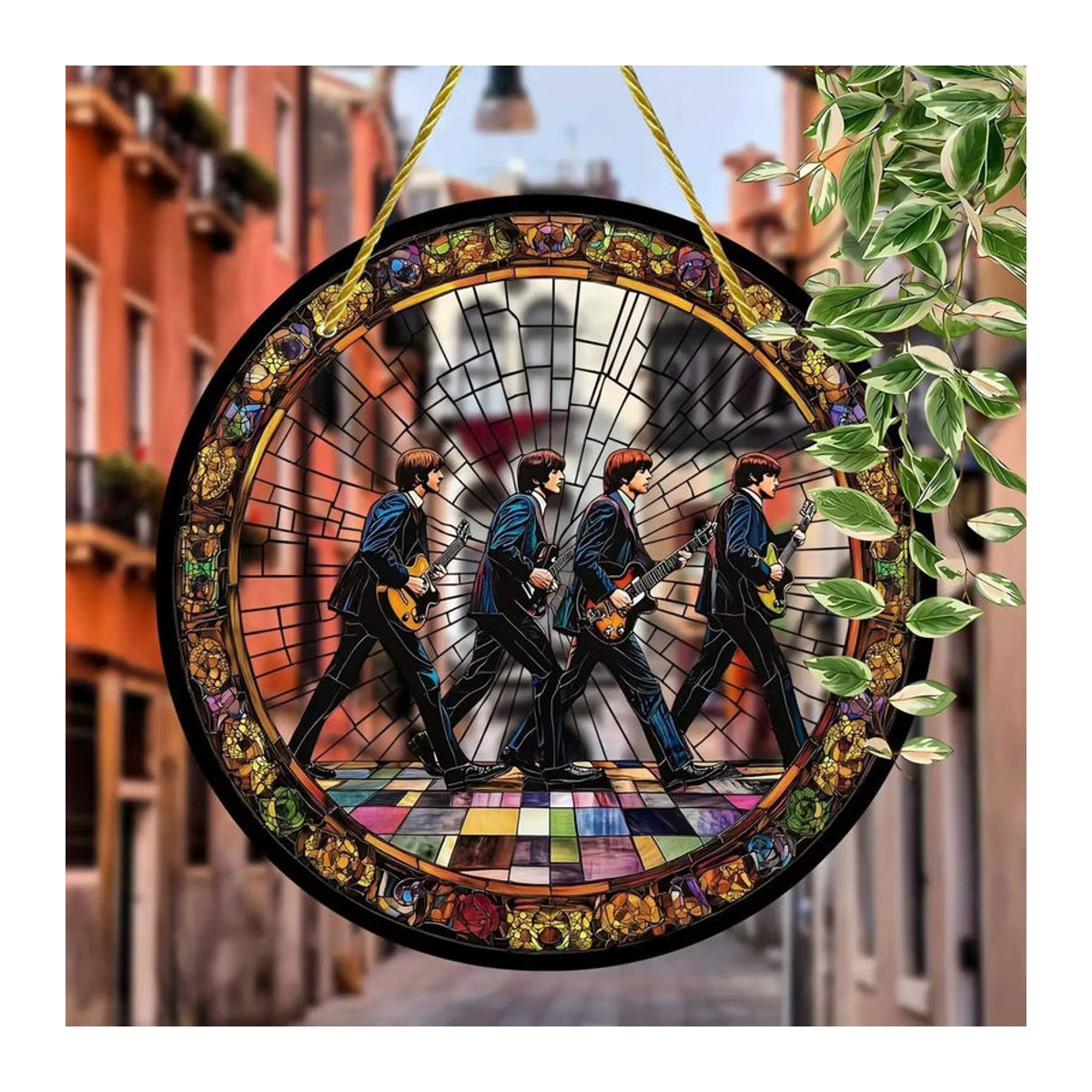 Hängende Fensterdekoration aus Glas mit Musiklegende in Vintage-Optik, mehrfarbig, rund - Bild 3