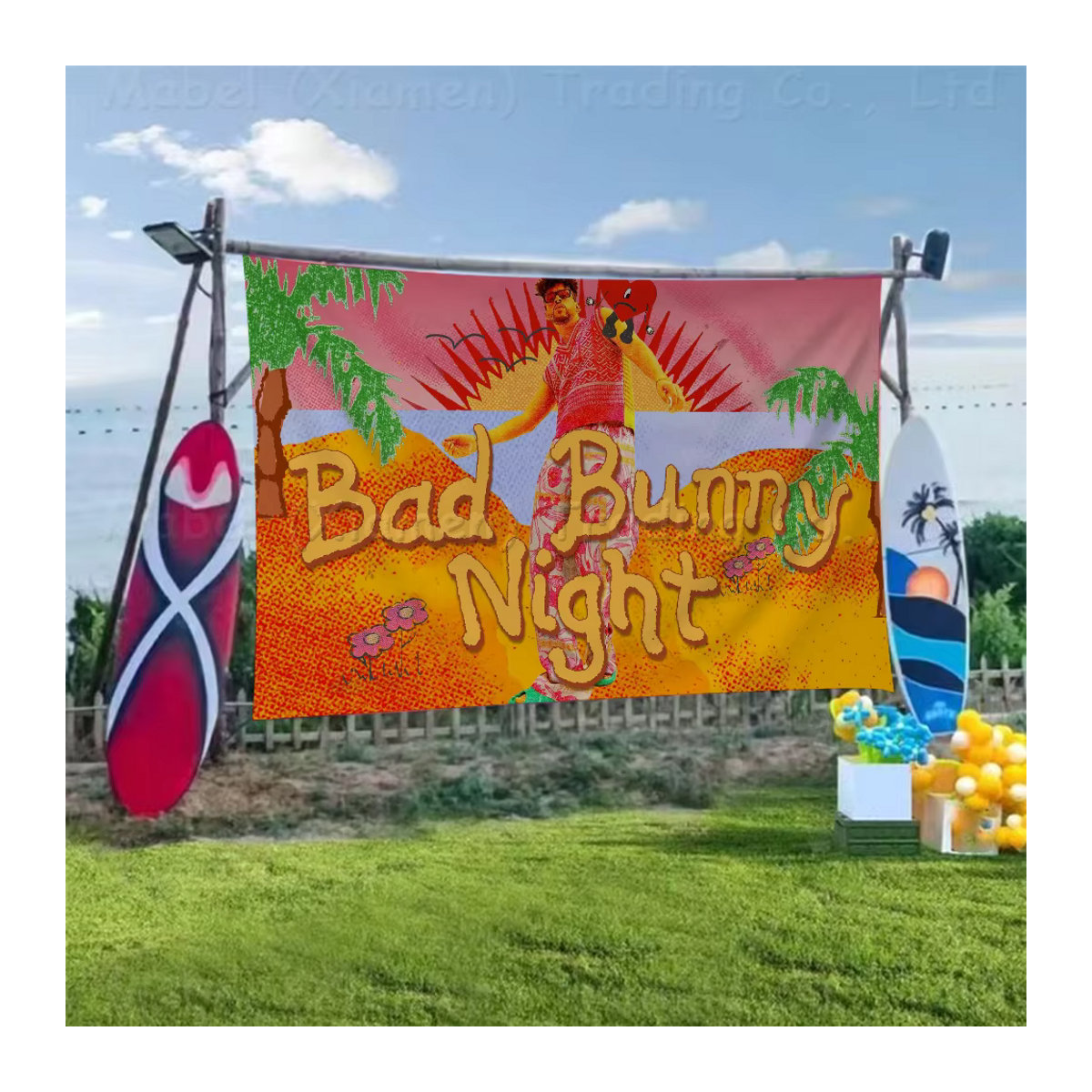 Hängende Flagge Yo Perreo Sola Bad Bunny Maluma mit kreativem Muster aus Polyester, mehrfarbig - Bild 5